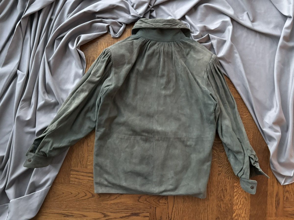 Vintage 1970s Suede Coat Vintage Sage Green Cropped Jacket Pleat 70s Size M / US 6-8 / IT 42-44 - 7 Thumbnail
