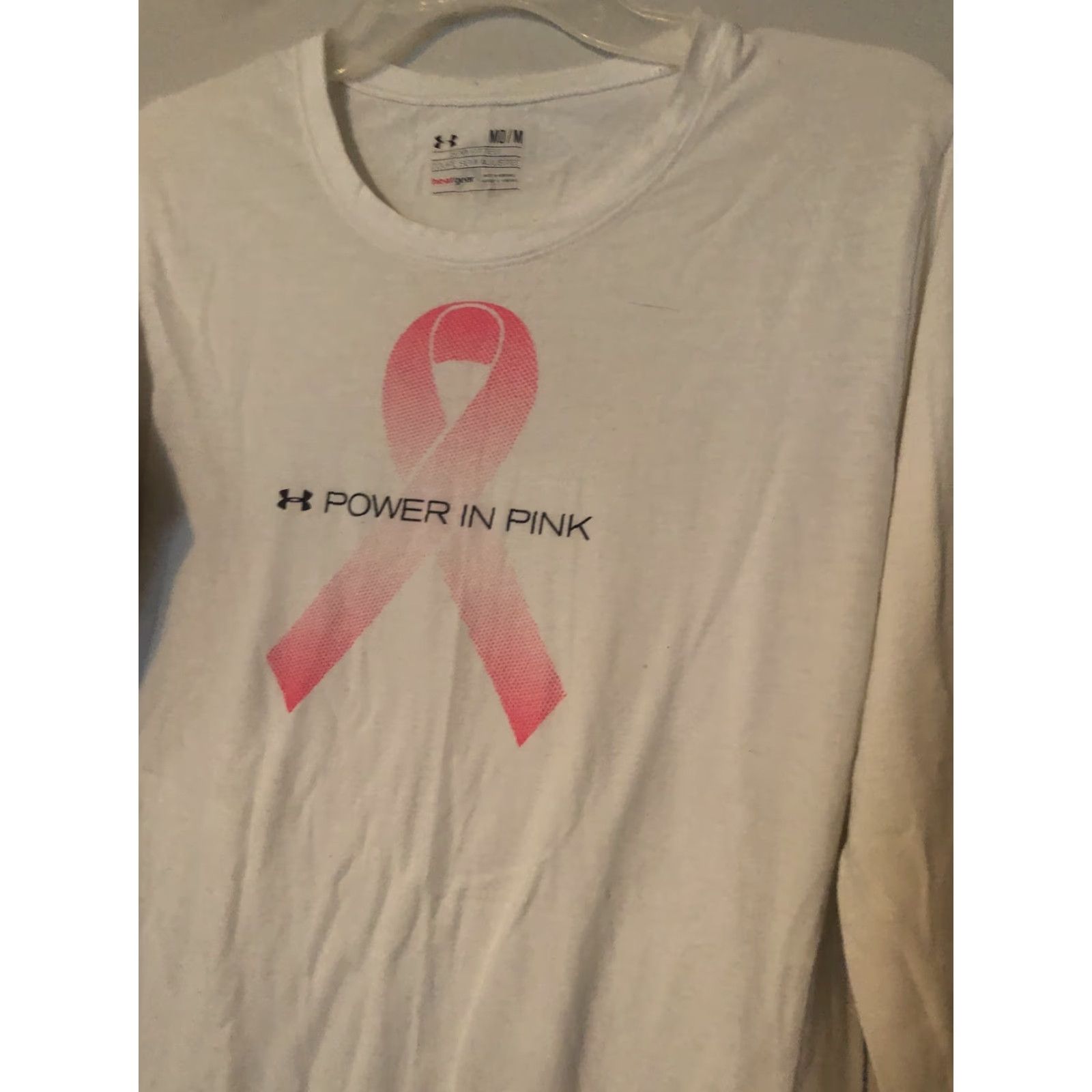 Under Armour UNDER ARMOUR POWER IN PINK sz MD Semi Fitted White Pink HEAT GEAR Logo Shirt Size M / US 6-8 / IT 42-44 - 2 Thumbnail