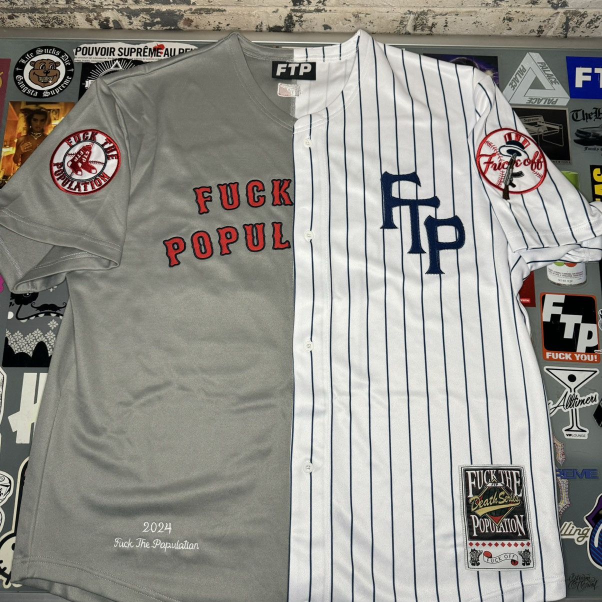 FTP Grey popular Baseball Jersey Made in USA Mens Size XL Skateboard Streetwear