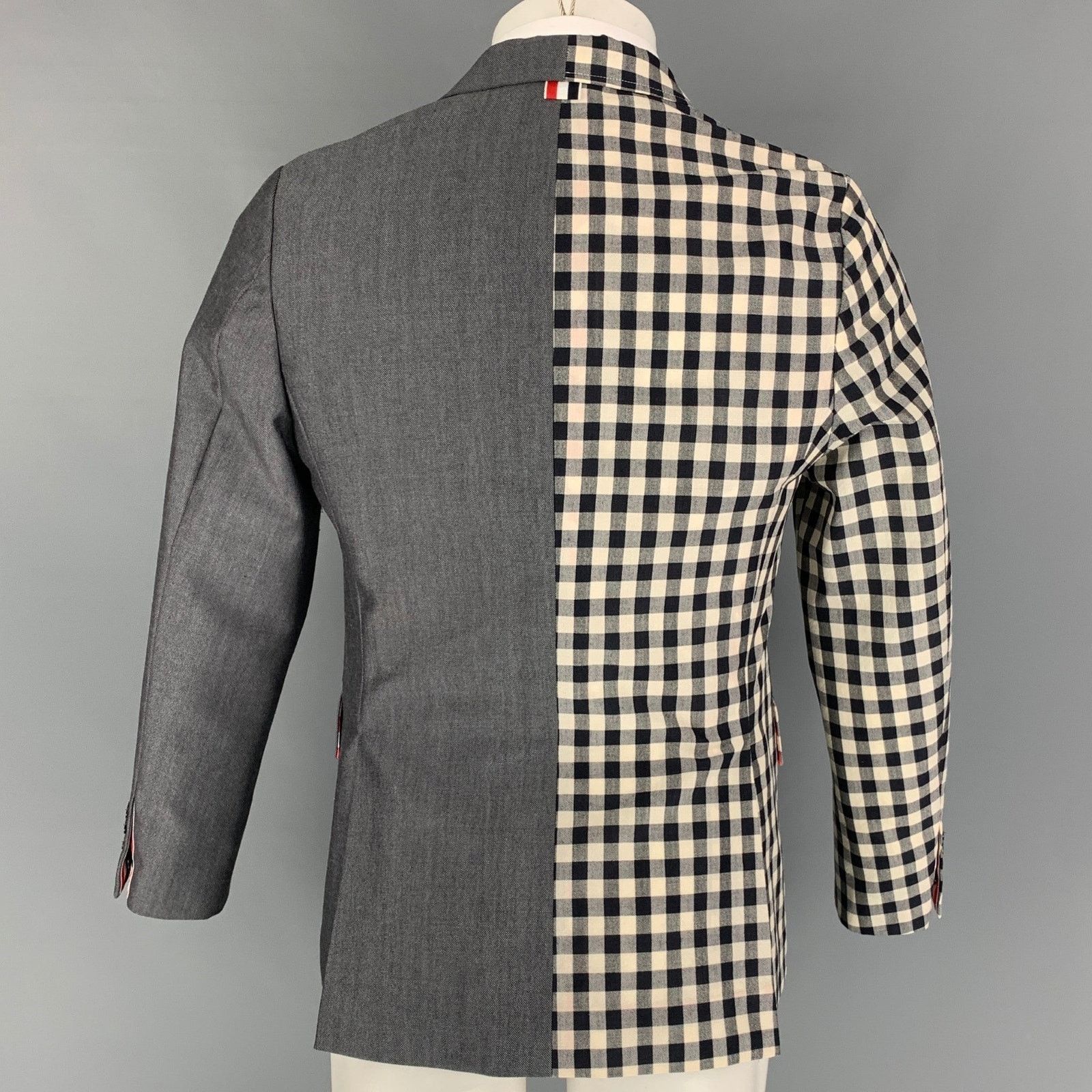 Thom Browne Size 38 Navy Red Checkered Wool Blend Notch Lapel Sport Coat Size 38R - 3 Thumbnail