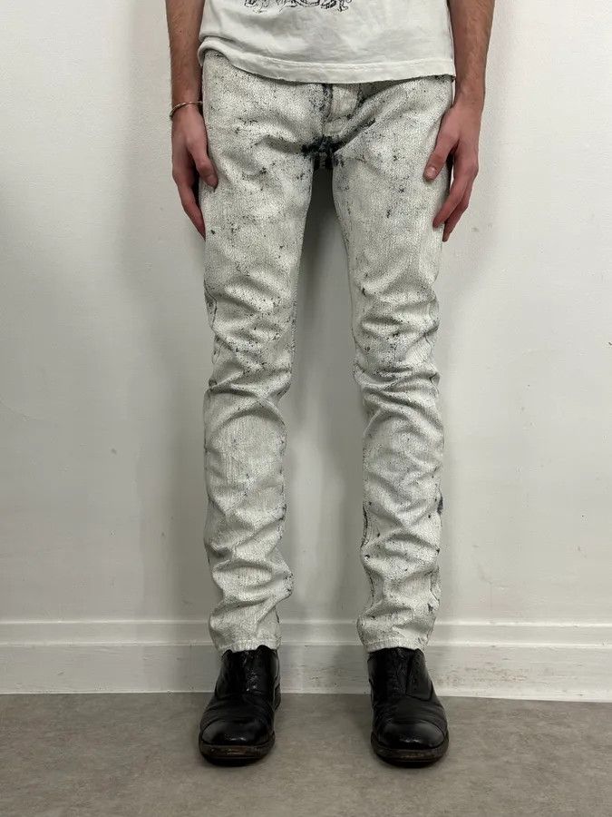 Maison Margiela 2012 Maison Margiela H&M Blue White Painted Denim Jeans Size US 32 / EU 48 - 2 Thumbnail