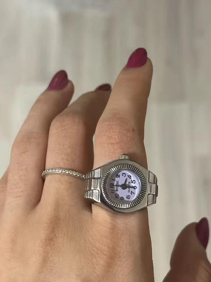 Jewelry Y2K 2000s Vintage Retro Silver Tone Watch Ring Round Face Size ONE SIZE - 1 Thumbnail