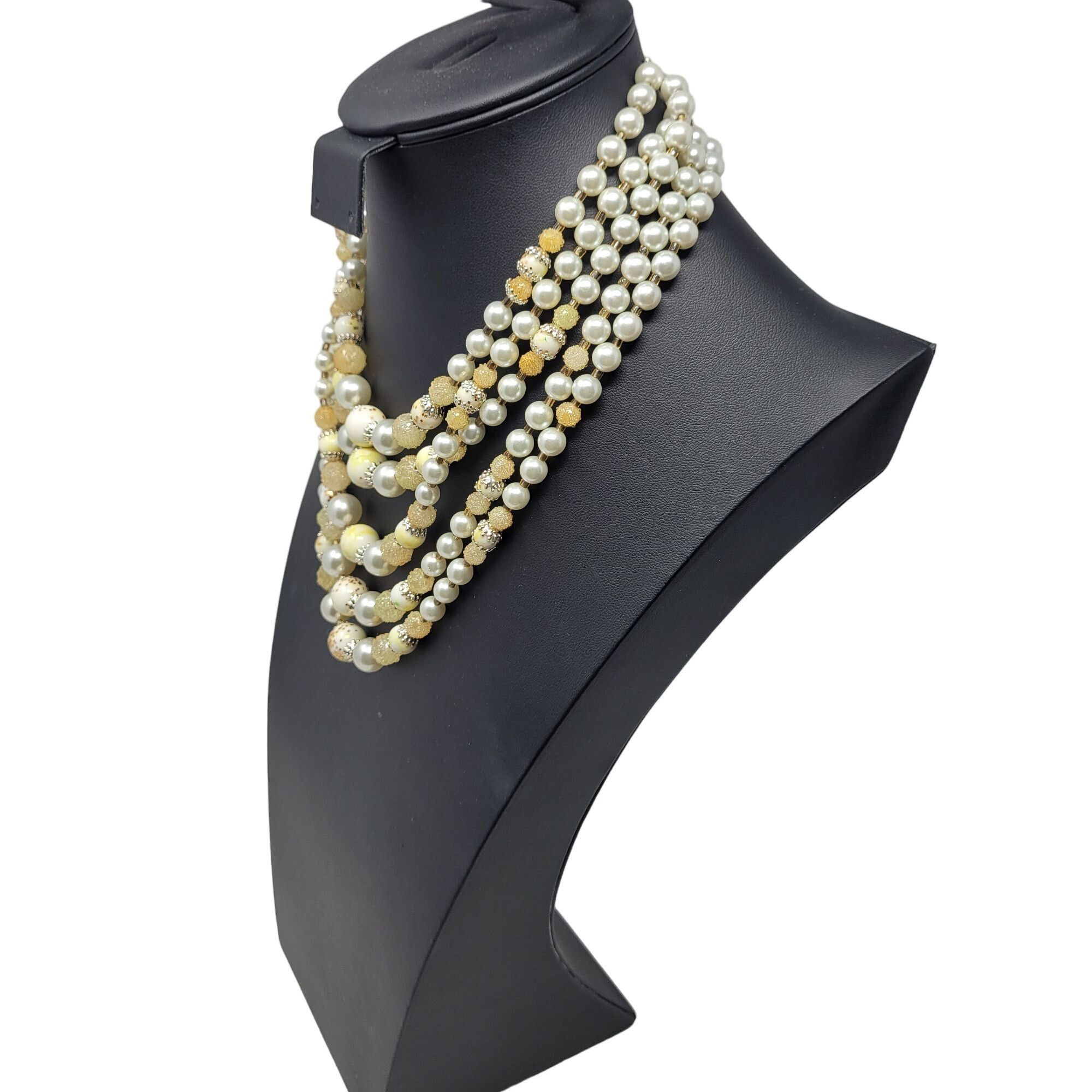 Vintage Vtg Japan Signed Faux Pearl Beaded 5 Multi Strand Necklace Size ONE SIZE - 7 Thumbnail