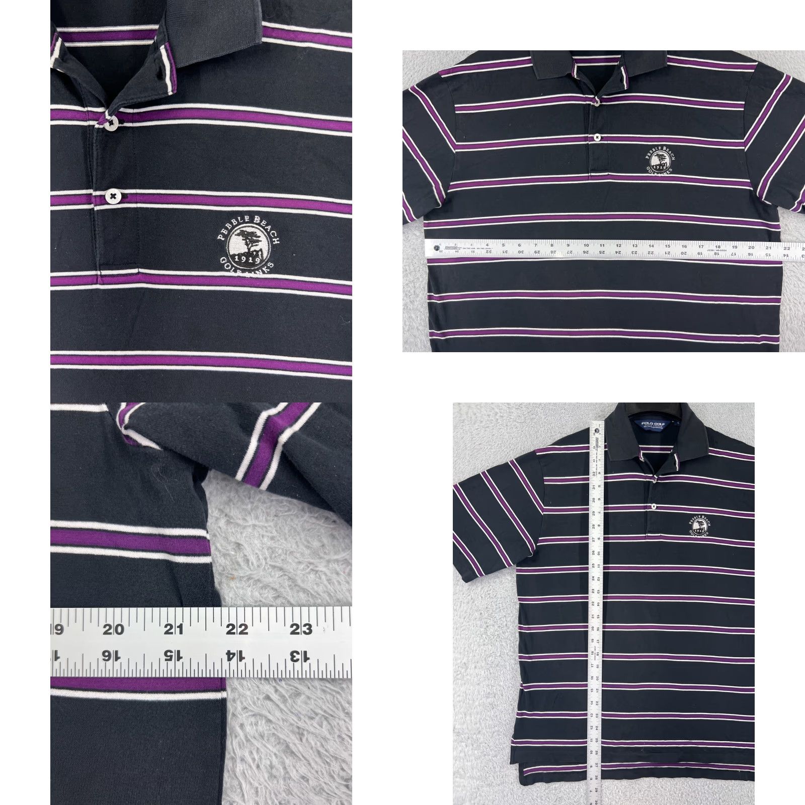Polo Ralph Lauren VINTAGE Polo Shirt Polo Ralph Lauren Polo Mens Small Black Purple Stripe Pebble Beach Pima Size US S / EU 44-46 / 1 - 8 Thumbnail