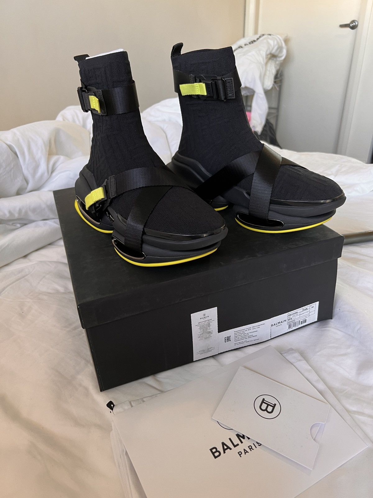 Balmain B-Bold high-top Sock Sneakers 42 Black/Neon Yellow Size US 9 / EU 42 - 2 Thumbnail