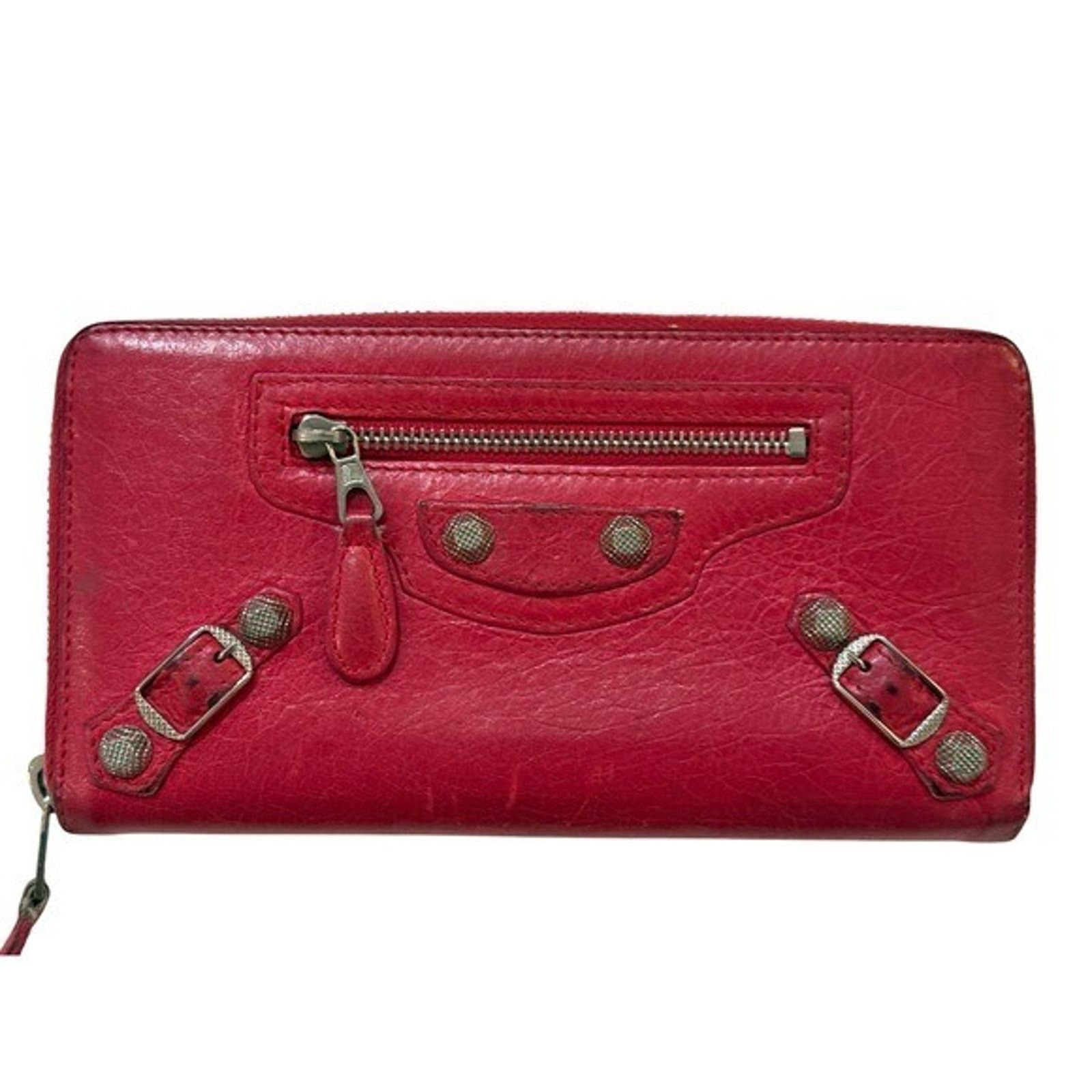 Balenciaga Balenciaga Wallet Women's Red Leather Zip Around City Moto Size ONE SIZE - 3 Thumbnail