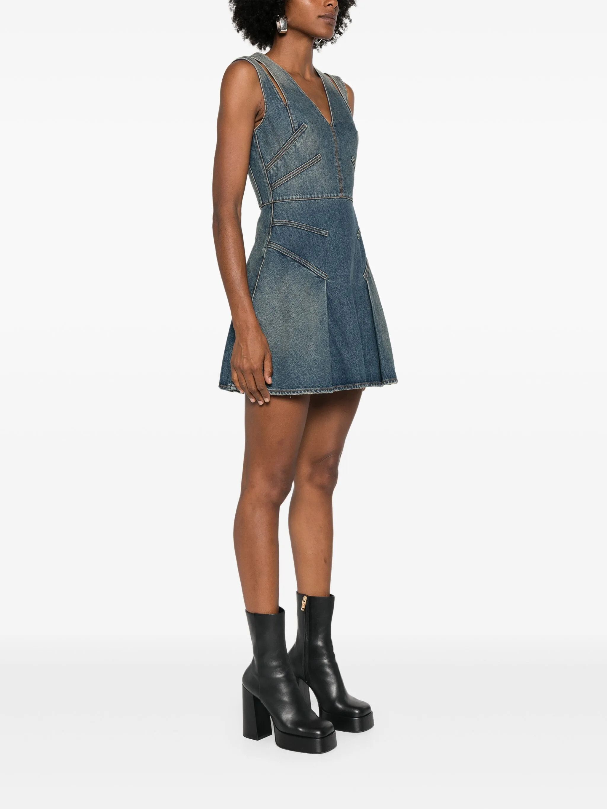 Alexander McQueen o1y0325 Denim Mini Dress in Blue Size M / US 6-8 / IT 42-44 - 3 Thumbnail