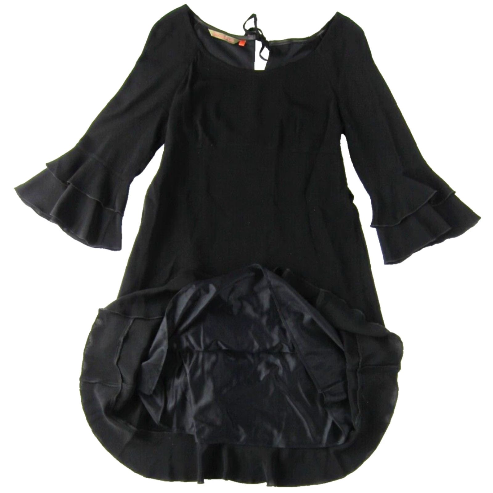 Vintage Antoine & Lili Rayon Classic Black 3/4 Ruffle Sleeve Tunic Shift Tie Dress Woman 2 Size XS / US 0-2 / IT 36-38 - 6 Thumbnail