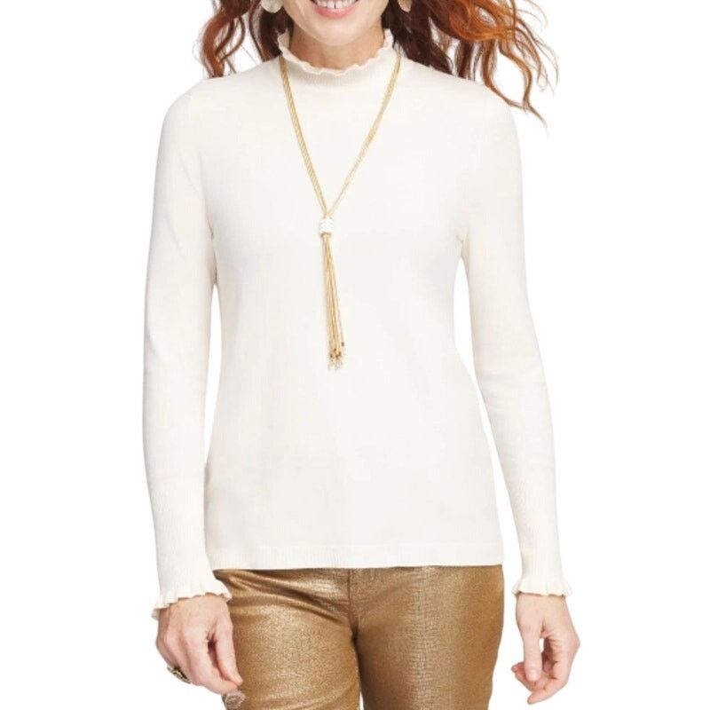 Chicos Chico's Ruffle Turtleneck Sweater in English Cream, 0(4-6/S) Size S / US 4 / IT 40 - 1 Thumbnail