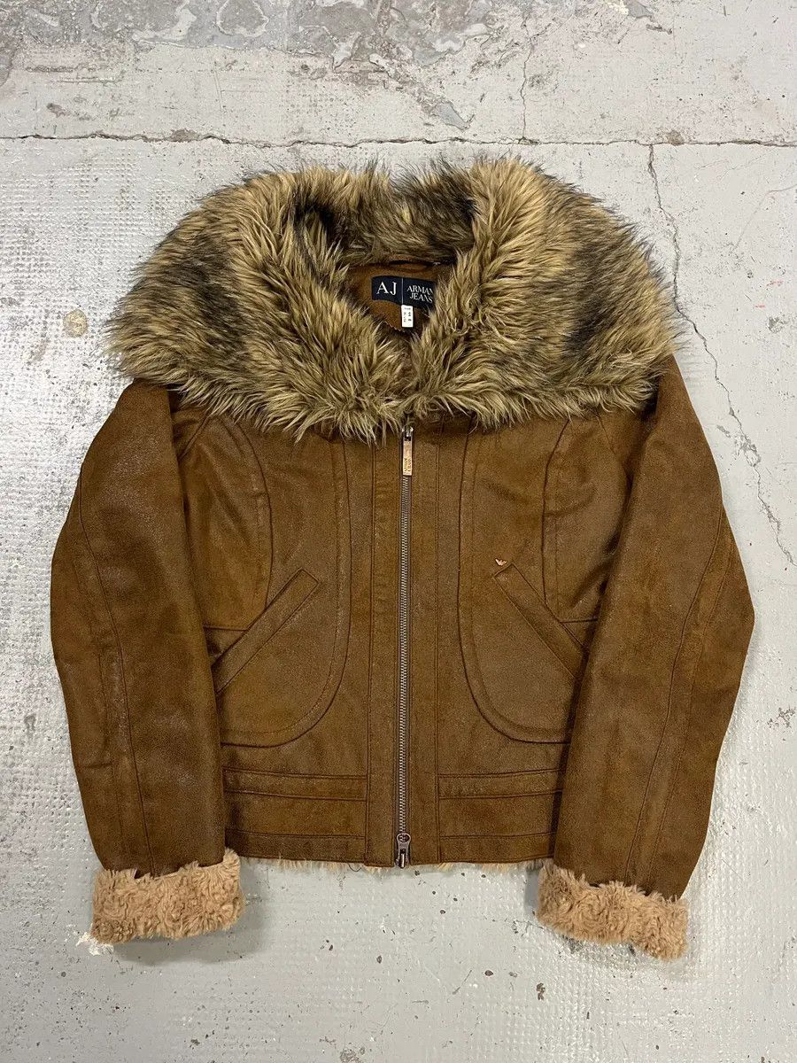 Armani Armani Faux Fur Collar Brown Leather Jacket Size M / US 6-8 / IT 42-44 - 1 Thumbnail