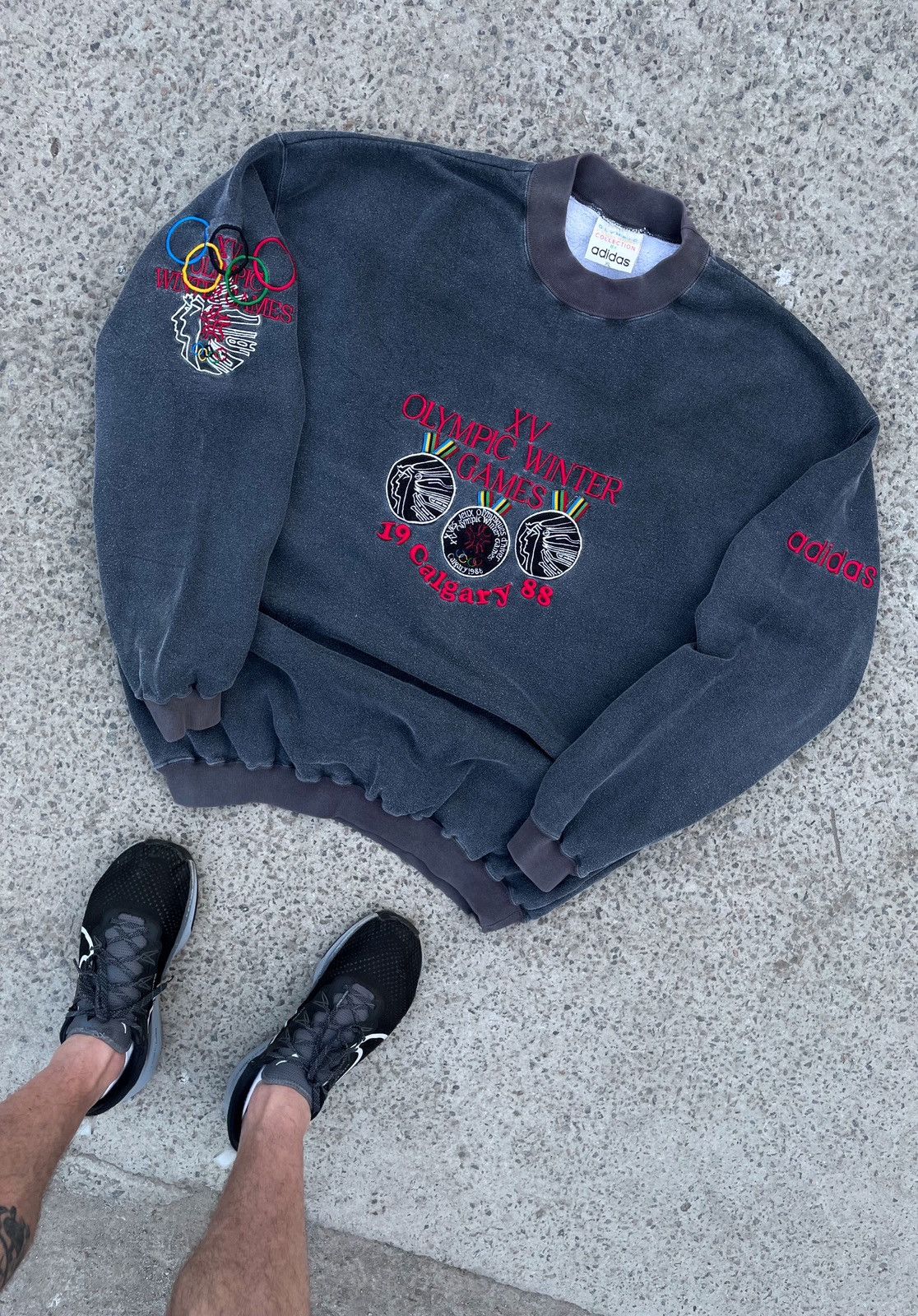 image of Vintage Rare Adidas 1988 Calgary Olympic Game Sweatshirt Y2K in Grey, Men's (Size XL)