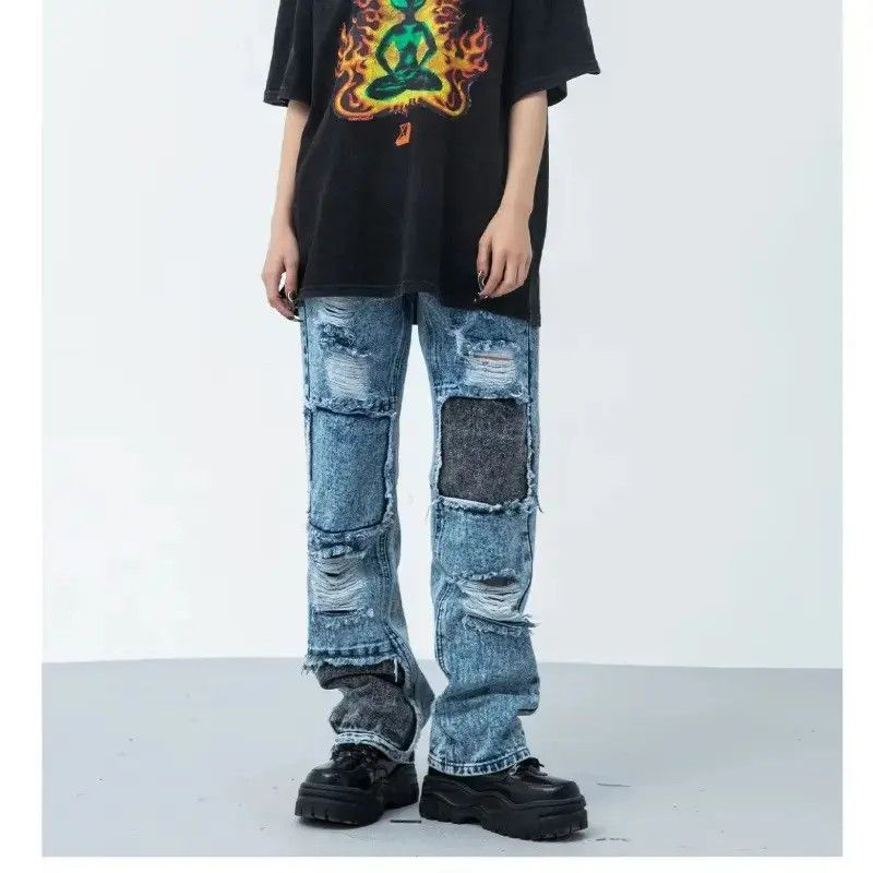 Japanese Brand Retro loose straight leg ripped jeans Size US 30 / EU 46 - 6 Thumbnail