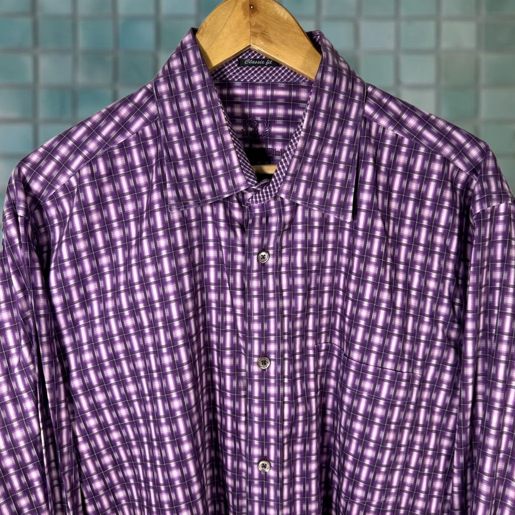 BUGATCHI Bugatchi Uomo Shirt Check Long Sleeve Button-Down Purple Cotton Classic Fit XL Mens Mothers? Size US XL / EU 56 / 4 - 1 Thumbnail