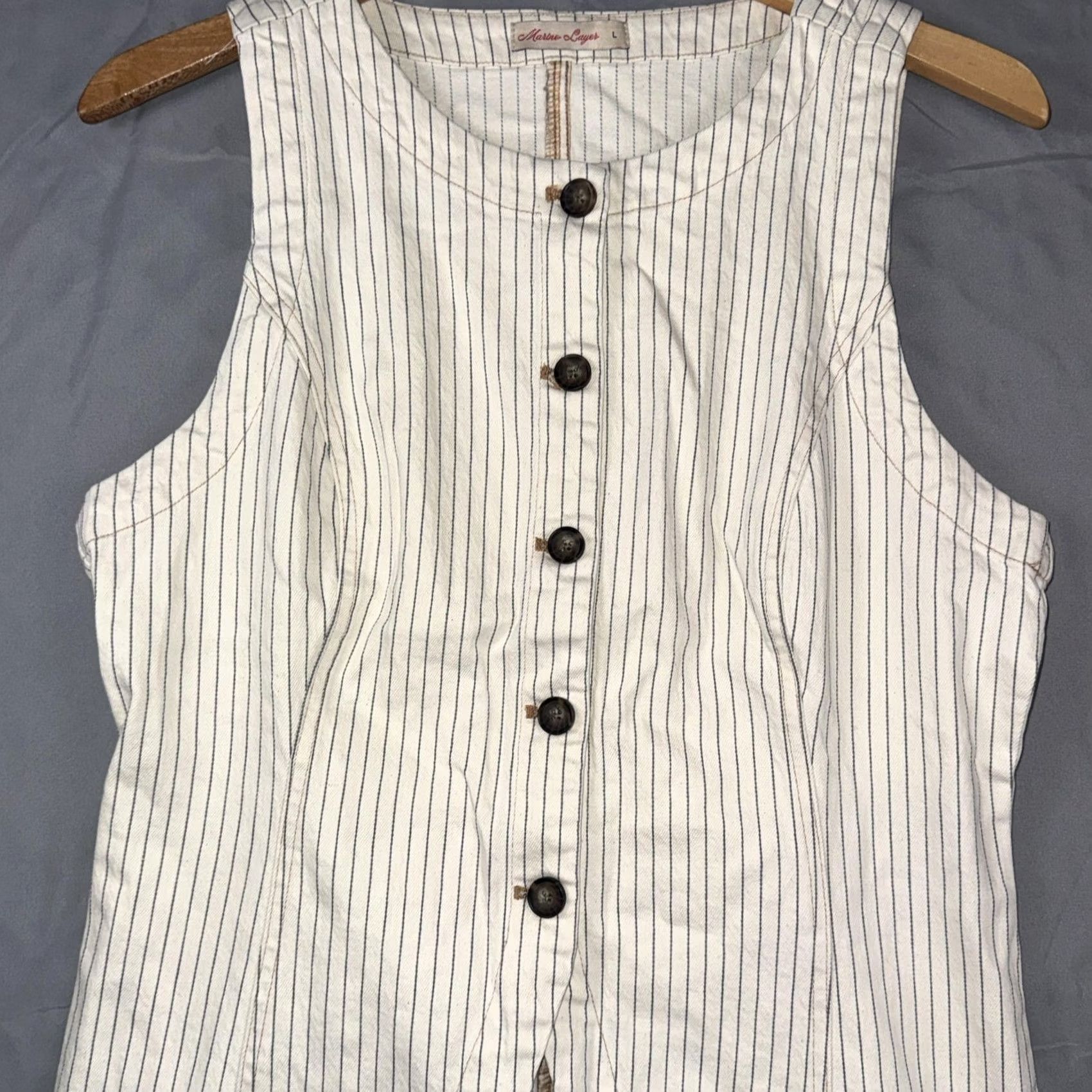 Marine Layer Marine Layer Blouse Womens L White Striped Button Front Sleeveless Twill Top Size L / US 10 / IT 46 - 5 Thumbnail