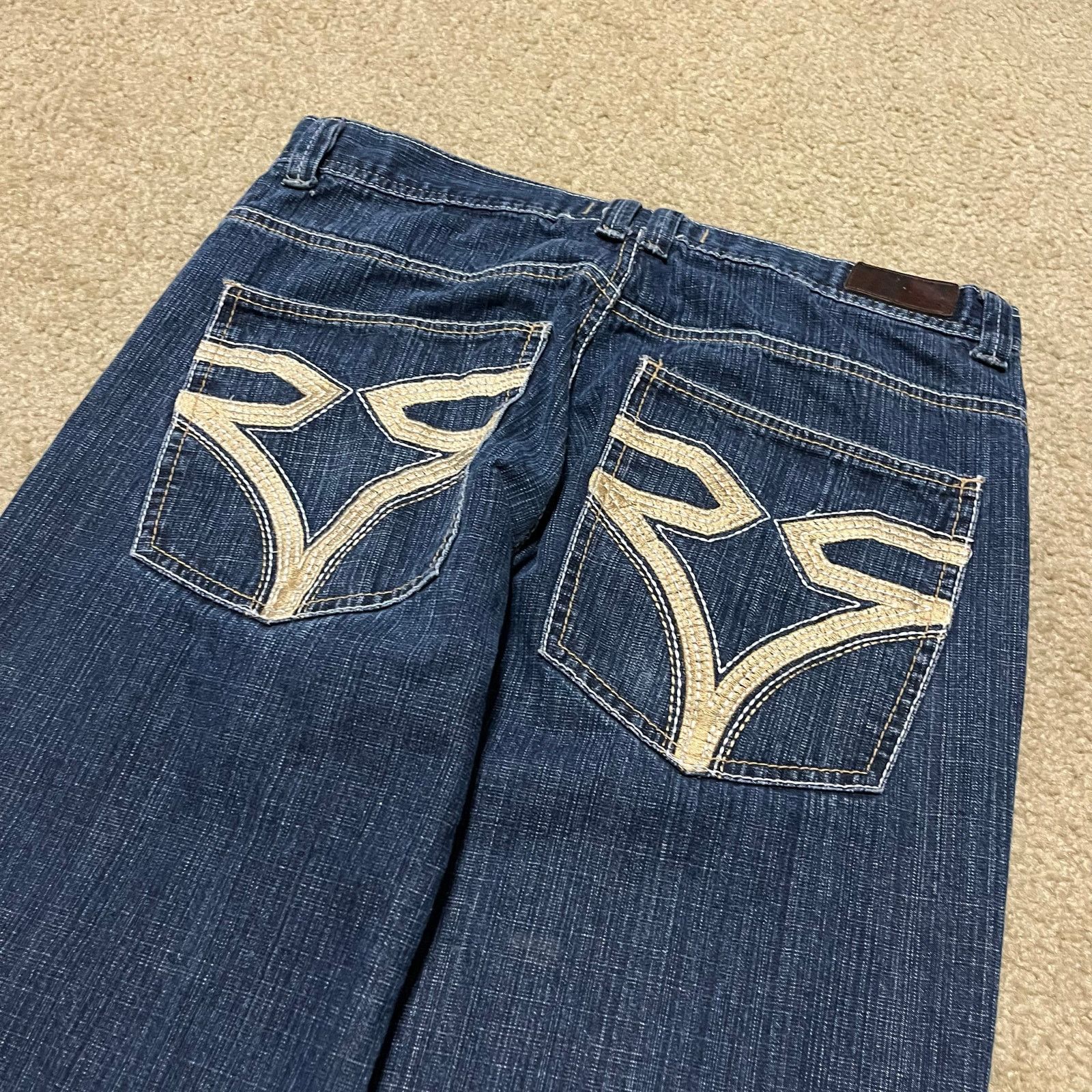 Other Y2K Rich Kids Baggy Skater Embroidered Dark Blue Jeans 36x32 Size US 36 / EU 52 - 3 Thumbnail