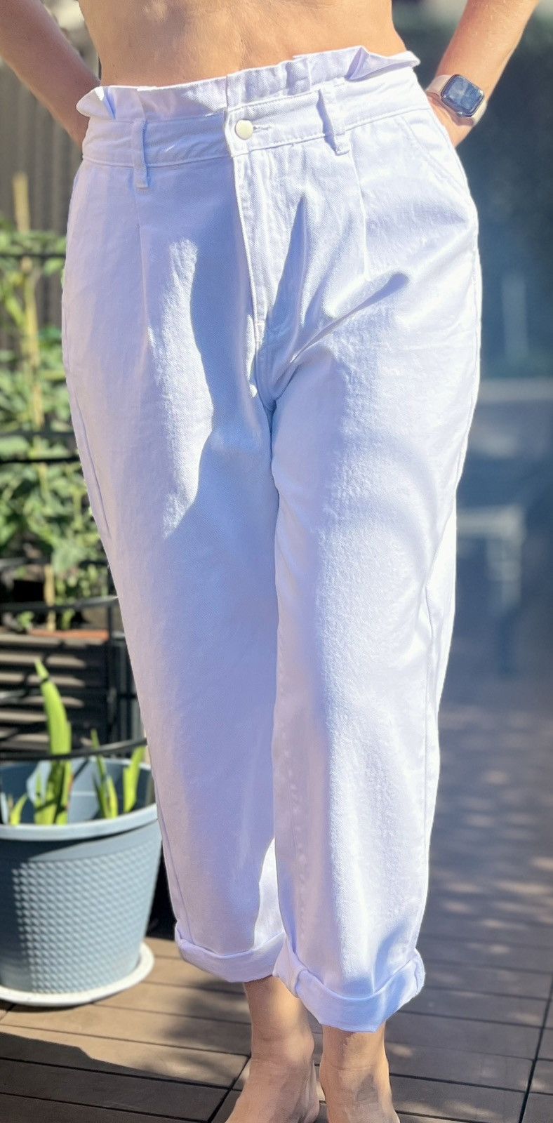 Shein SHEIN White Relaxed Fit Cuffed Pants Size L High Waist Size 32" / US 10 / IT 46 - 6 Thumbnail