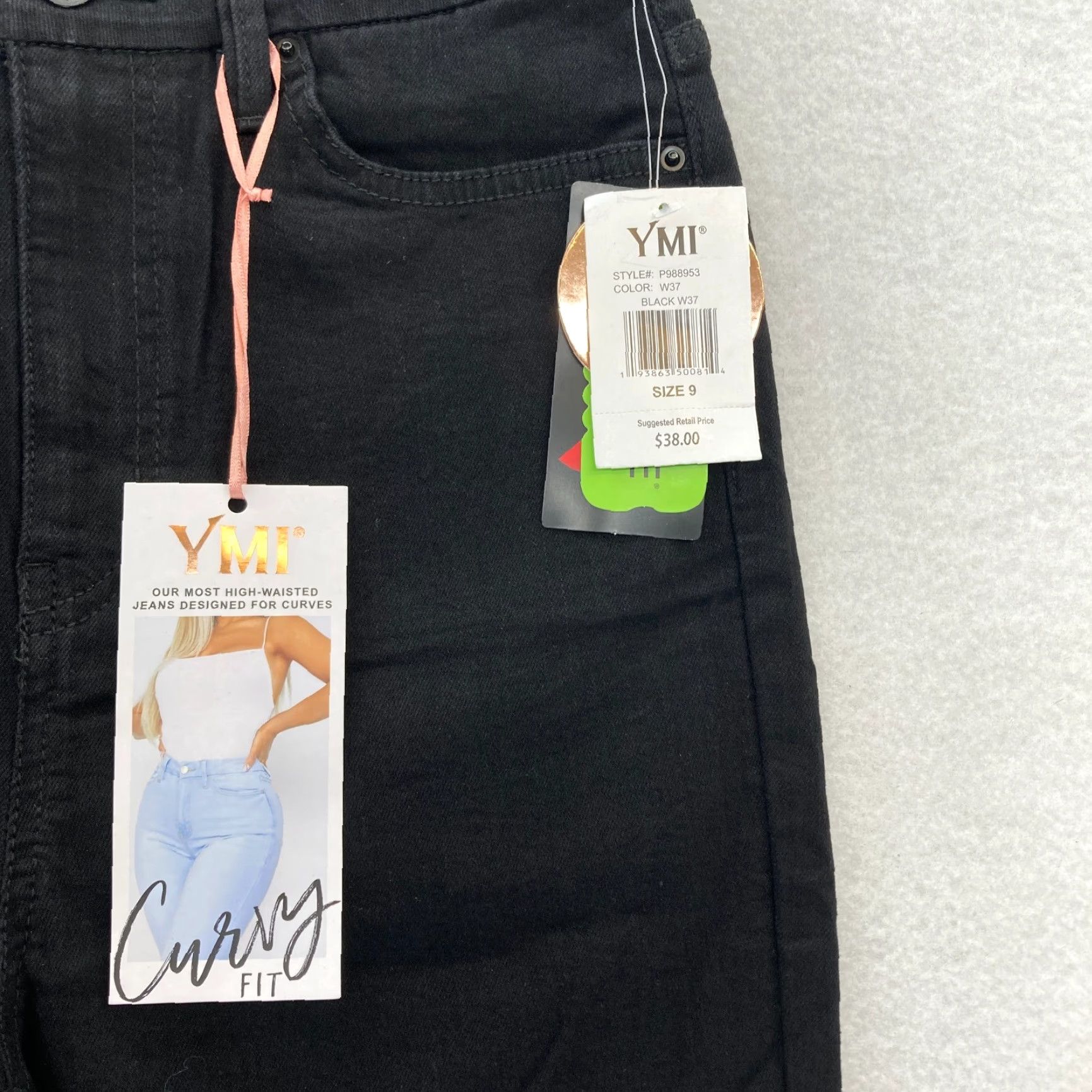 Vintage YMI Jeans Juniors Curvy Skinny Ultra High Waisted Black Stretch Denim 9/29 Slim Rise High Women Jeans Size 30" / US 8 / IT 44 - 3 Thumbnail