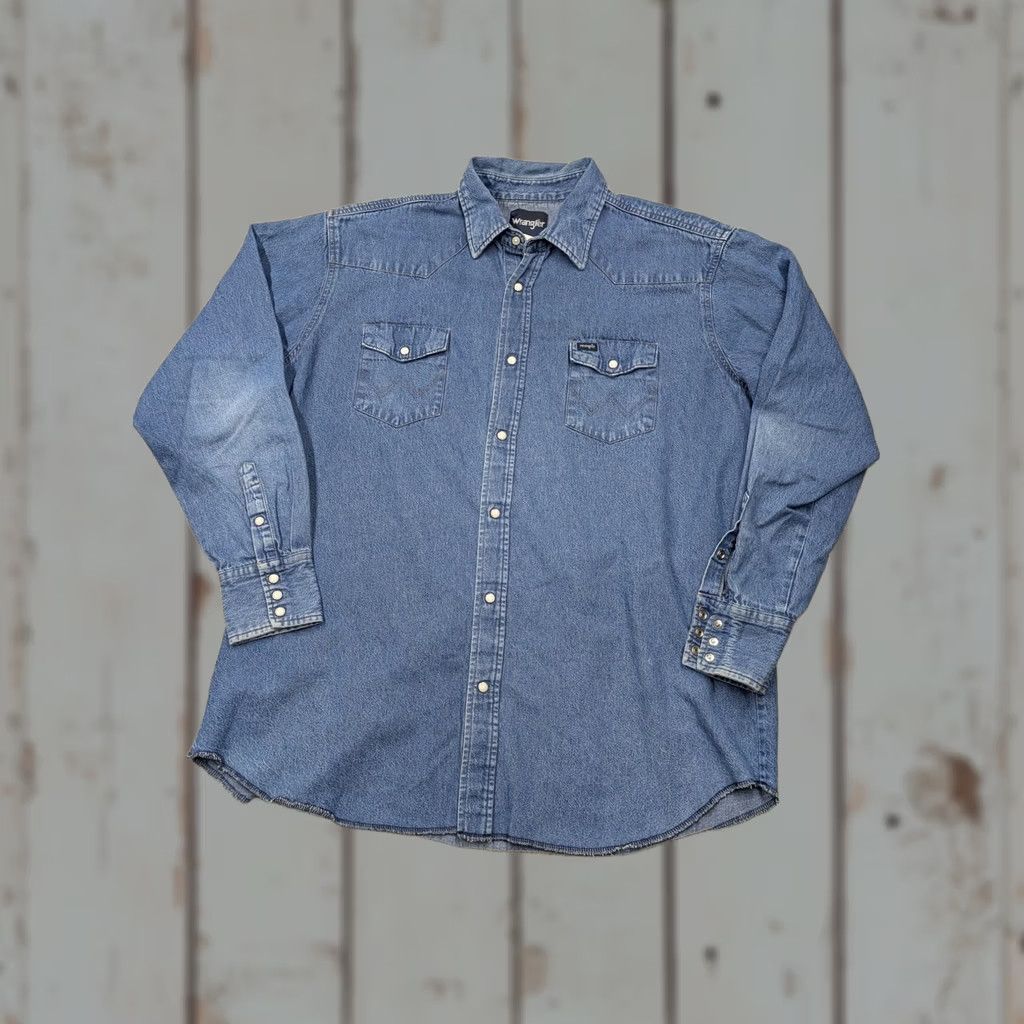 Wrangler Wrangler Jac Shirt 2XLT Blue Denim Button Up Long Sleeve Western Pockets Mens Size US XXL / EU 58 / 5 - 1 Thumbnail