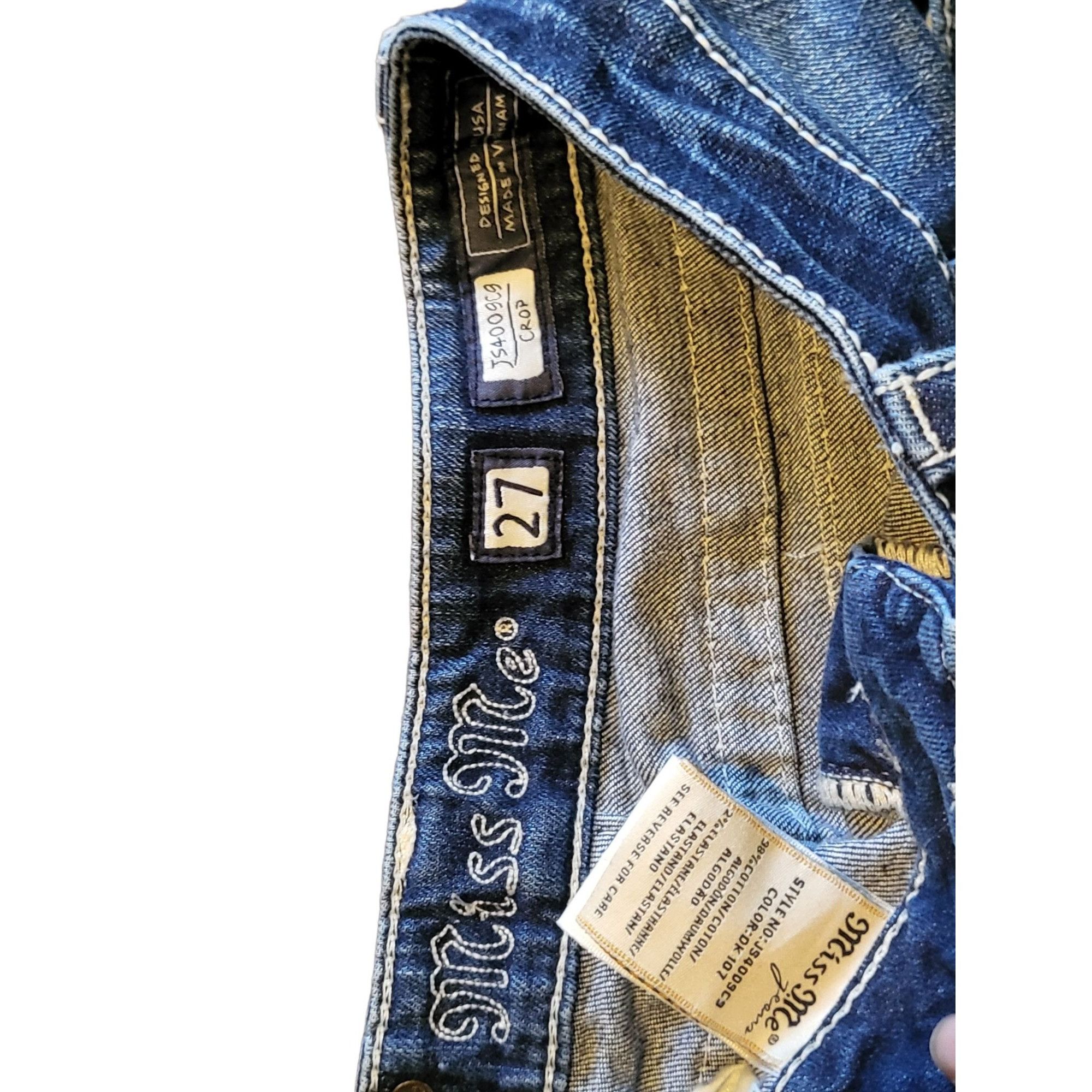 Miss Me Miss Me JS4009C9 Crop Jeans Women Sz 27 Blue Denim Embroider Size 27" / US 4 / IT 40 - 6 Thumbnail