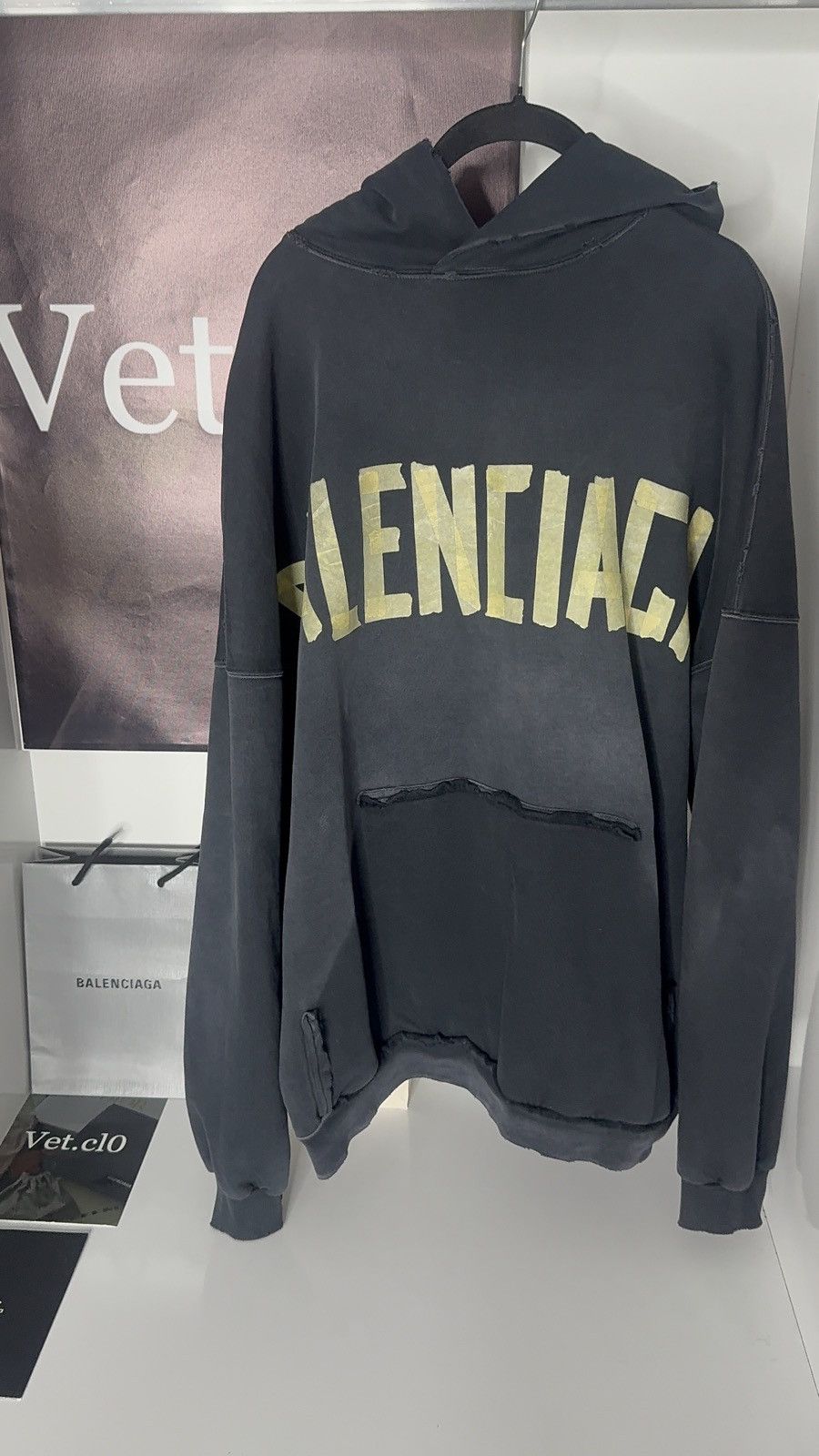 Balenciaga ✅ Balenciaga Tape Type Washed Navy Blue Hoodie Distressed 2 Size US S / EU 44-46 / 1 - 1 Thumbnail