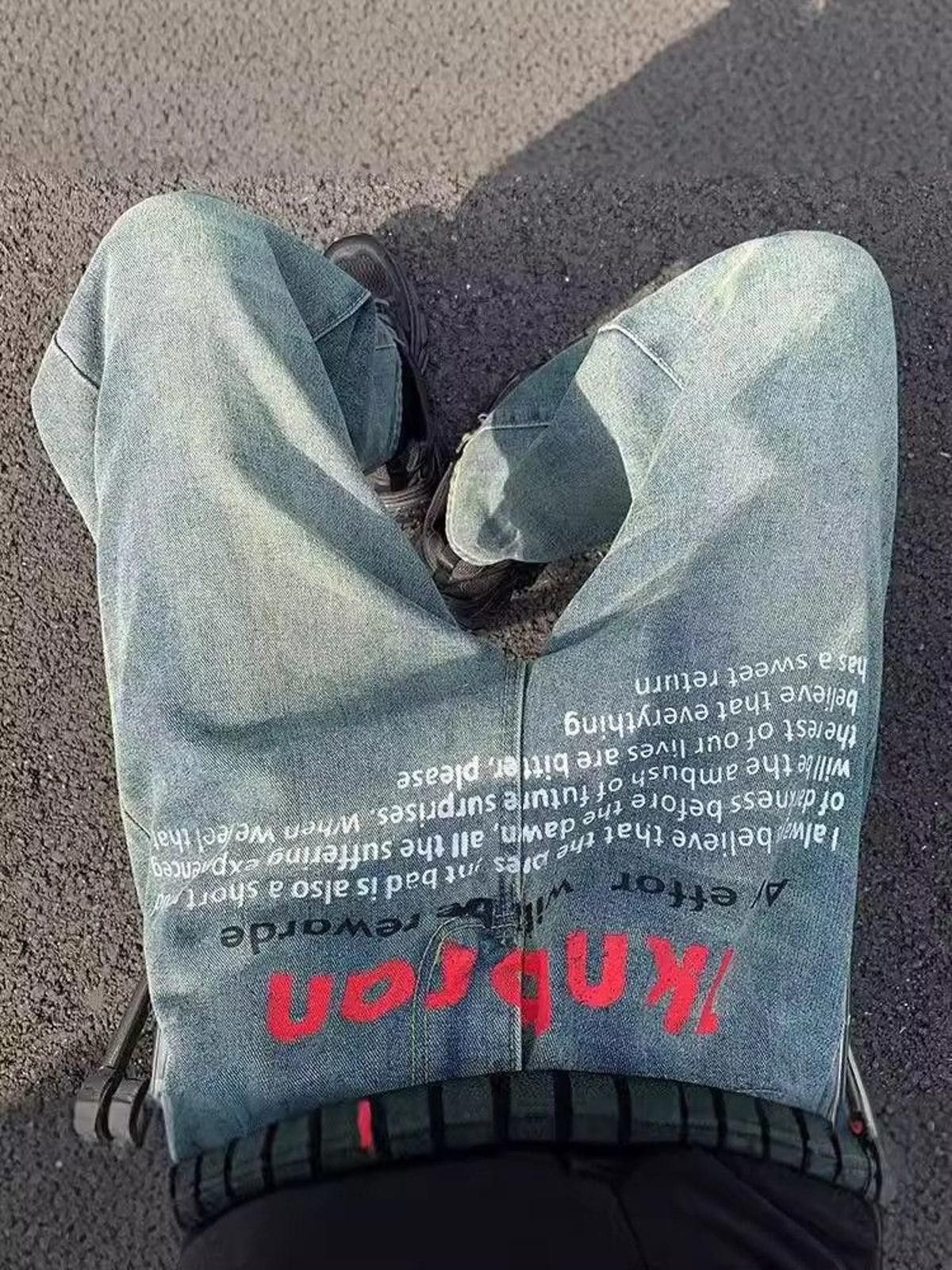 Japanese Brand Letters Distressed Retro Loose Straight Wide Leg Jeans Size US 30 / EU 46 - 5 Thumbnail