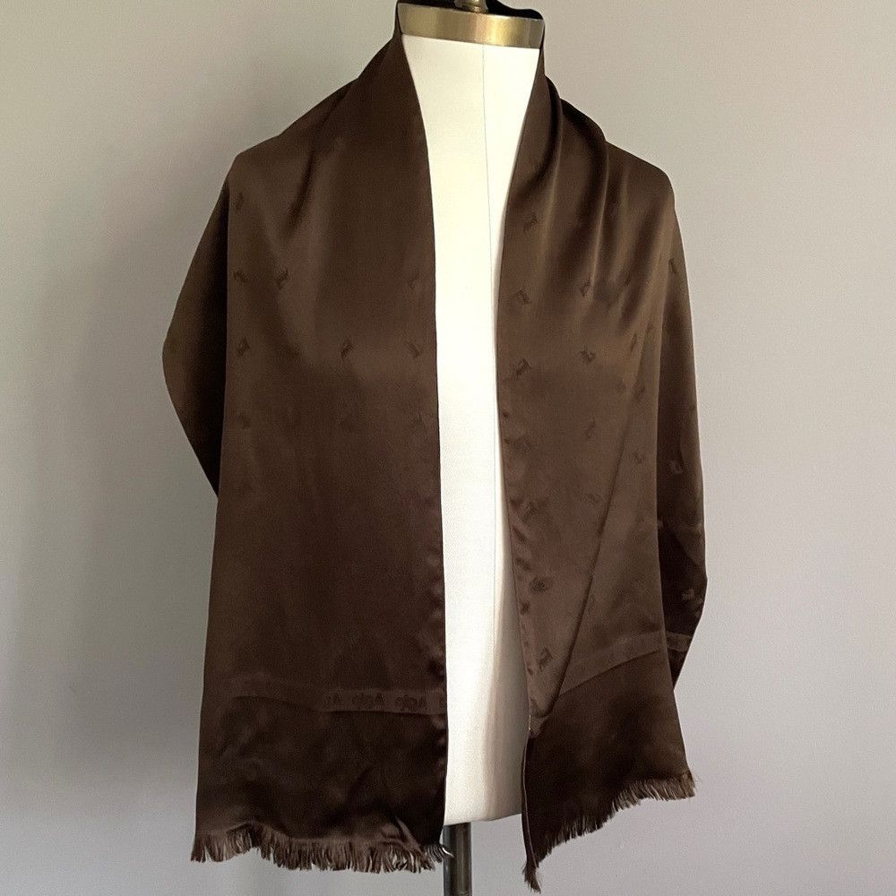 Vintage Vintage Brown Fringed Satin Rectangular Opera Scarf Size ONE SIZE - 3 Thumbnail
