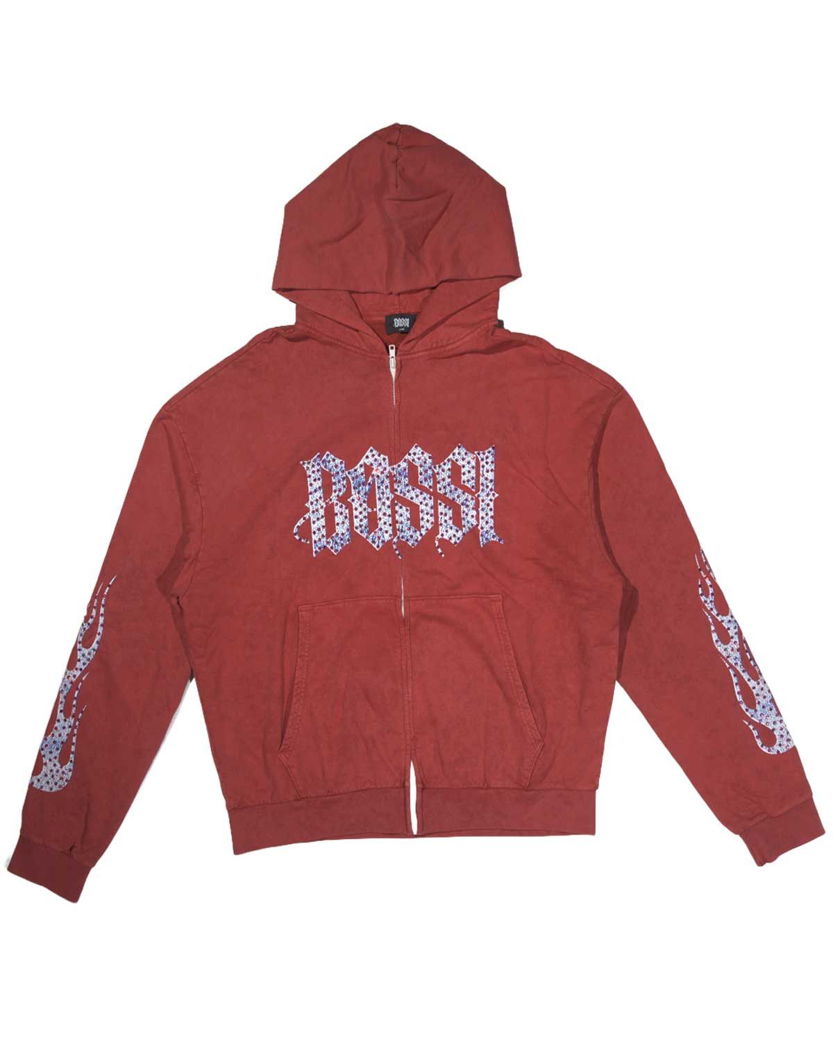 Hugo Boss Bossi Vintage Rhinestone Hoodie Red/White/Red Size US XXL / EU 58 / 5 - 1 Thumbnail
