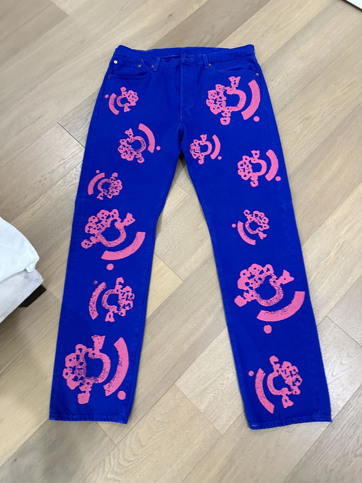 image of B Stroy x Denim Tears Bstroy Blue Pink Cotton Wreath Jeans, Men's (Size 38)