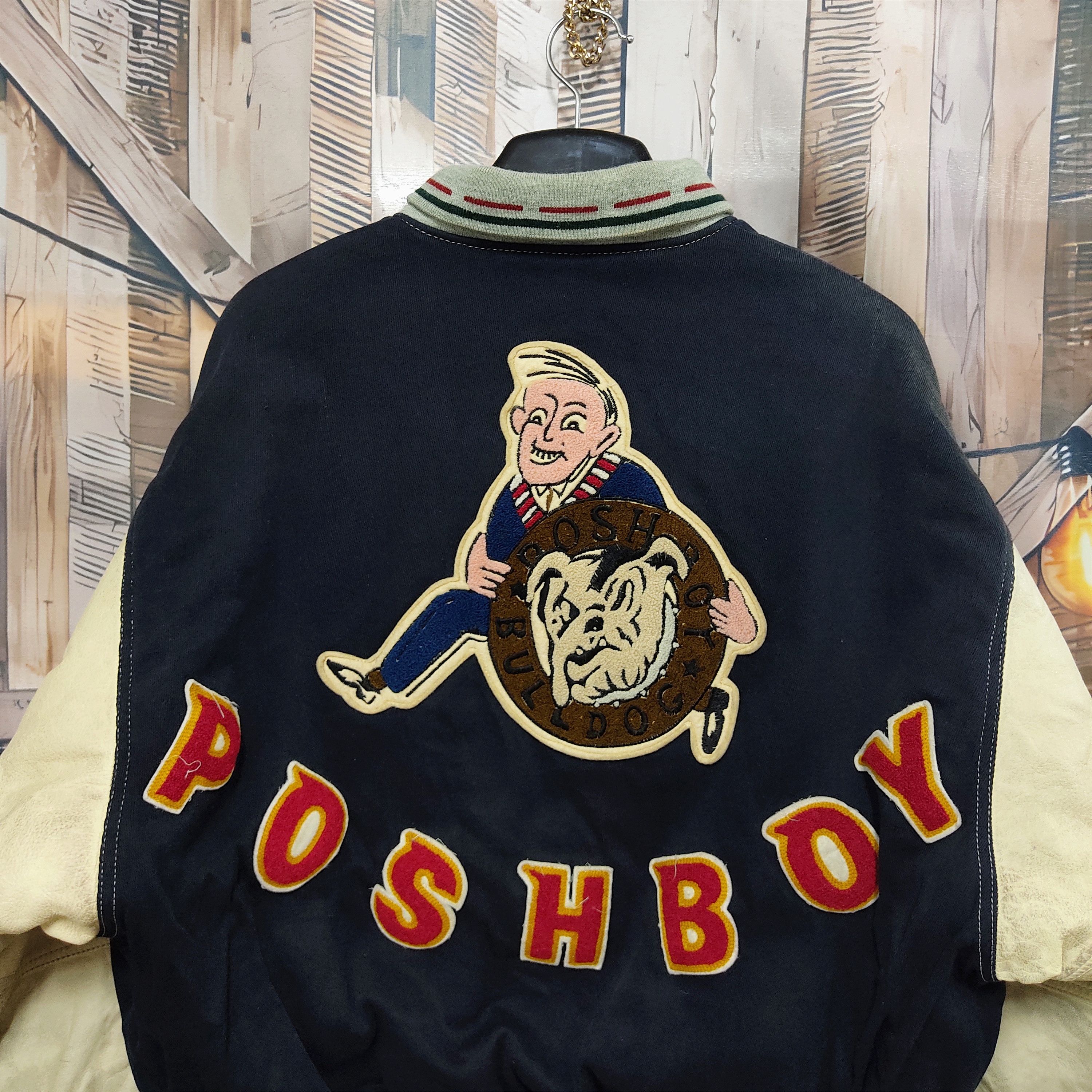 Japanese Brand Vintage THE POSH BOY Leather Sleeve Patched Varsity Jacket Size US XL / EU 56 / 4 - 2 Thumbnail