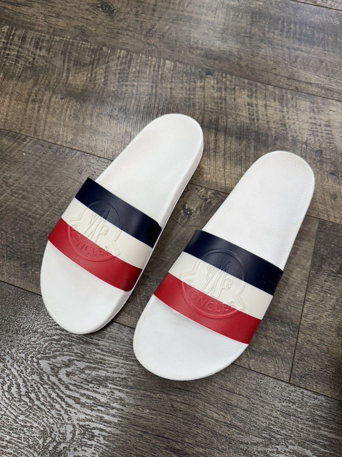 Moncler Rubber Basile Striped Slides White (46) Size US 13 / EU 46 - 1 Thumbnail