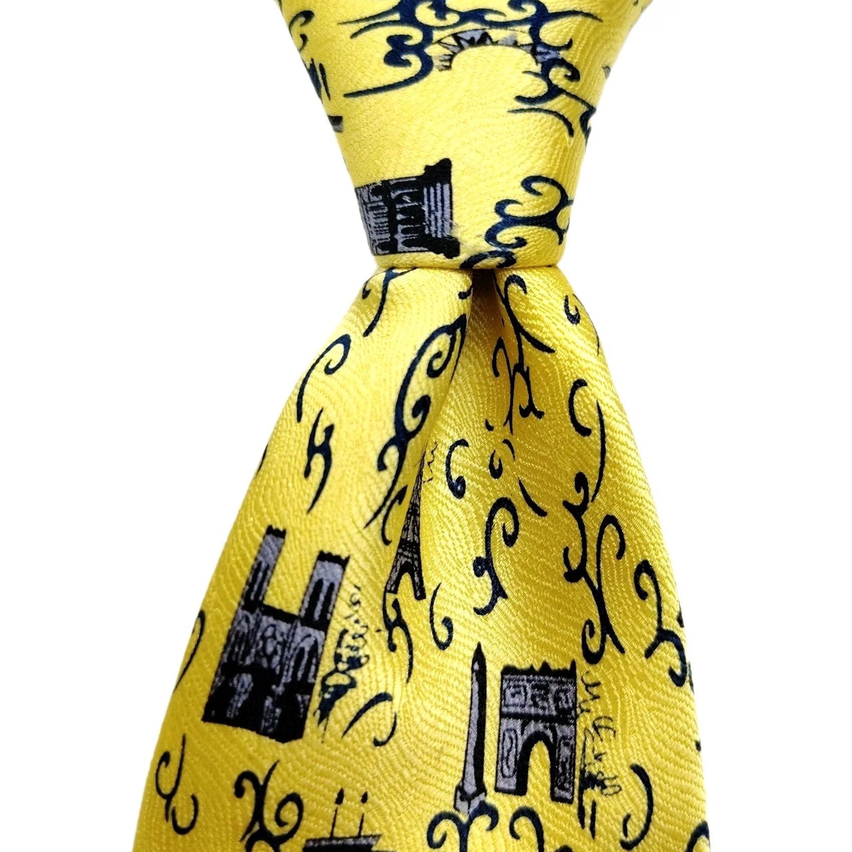 Vintage ROGER L. PARIS Tie Men 100% Silk Paris Eiffel Tower Notre Dame Italy Yellow 57"-60" Embroidered DesignER Love & Hearts Travel = 0 characters Size ONE SIZE - 2 Thumbnail