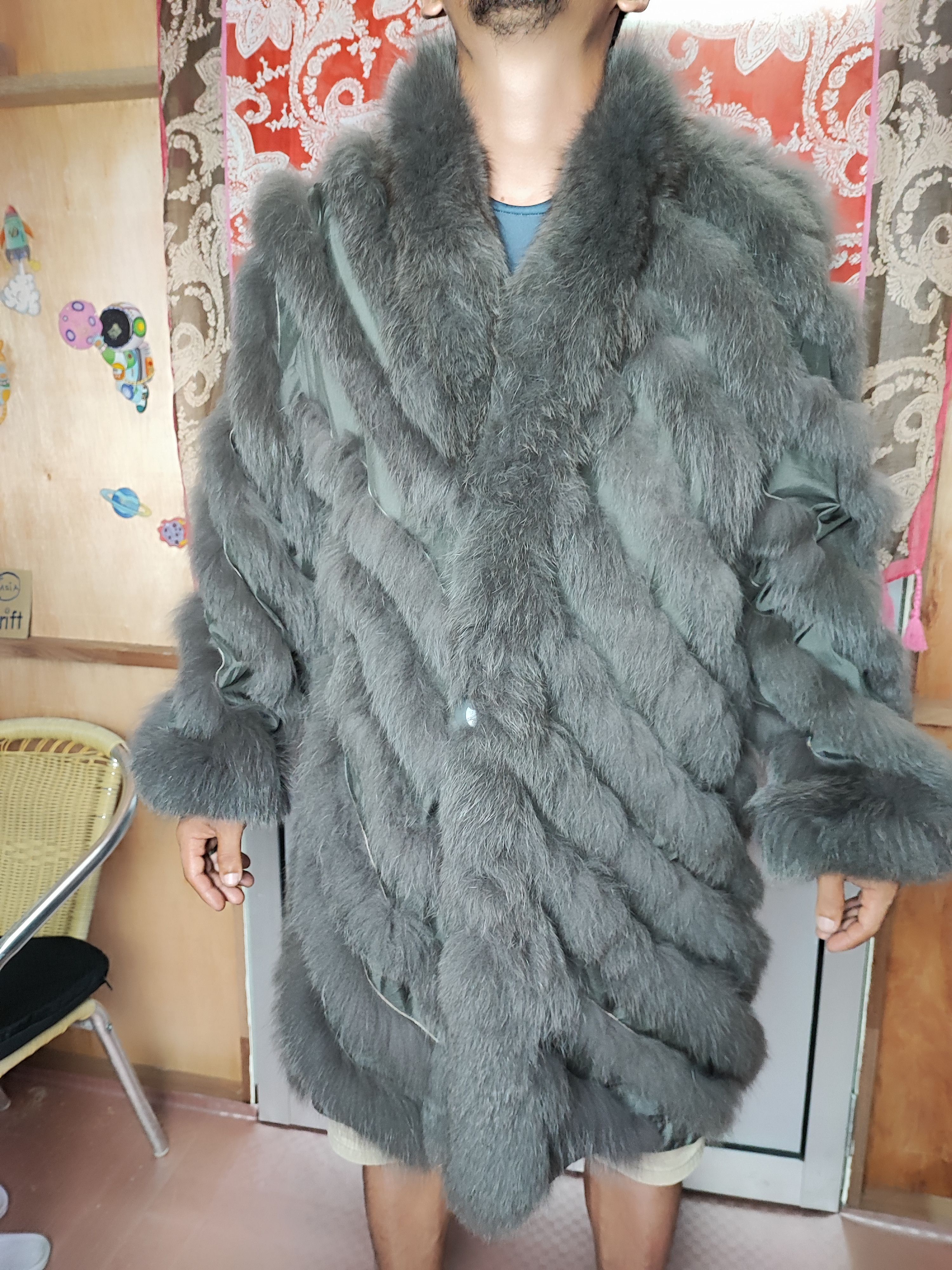 Le Grande Bleu (L.G.B.) Vintage Real Fur Bondage Coat Ravissant Size L / US 10 / IT 46 - 3 Thumbnail