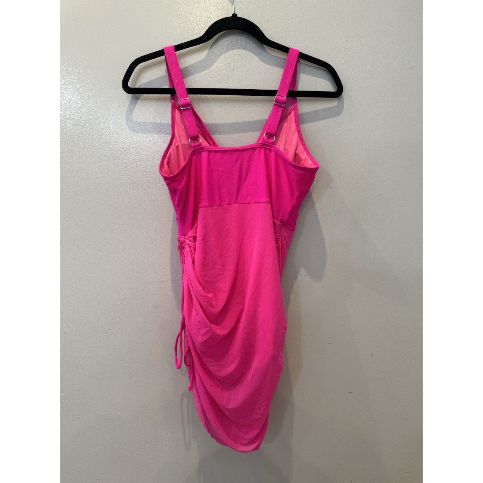 Other Hot Pink Ruched Swim Dress Tankini Swimsuit Mesh Cover Up Size XL / US 12-14 / IT 48-50 - 2 Thumbnail