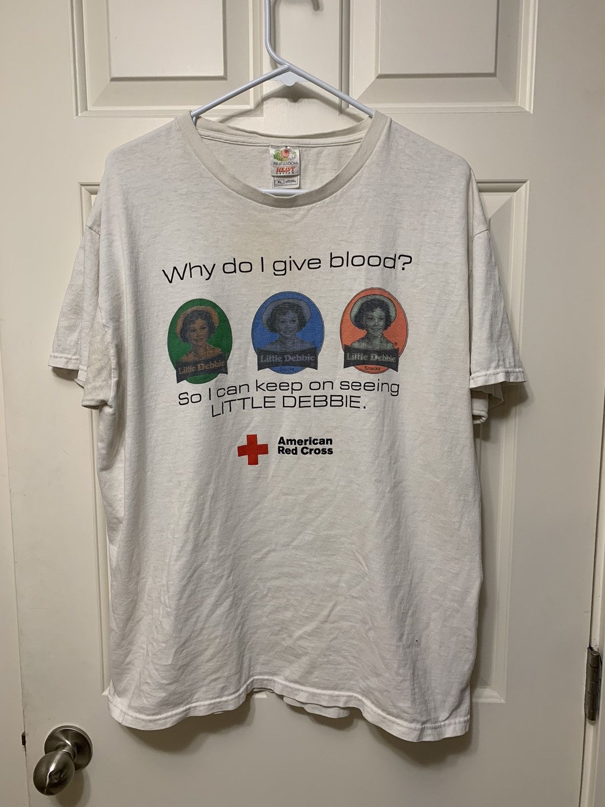 image of Vintage Little Debbie Red Cross Promo Shirt in White, Men's (Size XL)