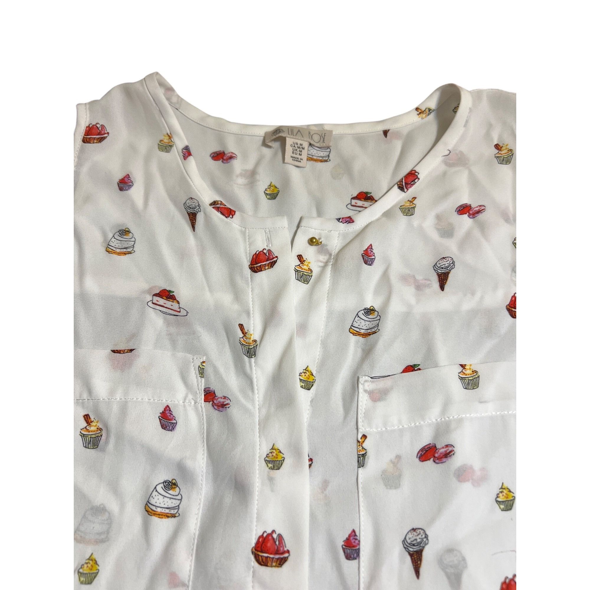 Other Lila Rose Womens Sleeveless Blouse Dessert Print Button Fron Size M / US 6-8 / IT 42-44 - 3 Thumbnail