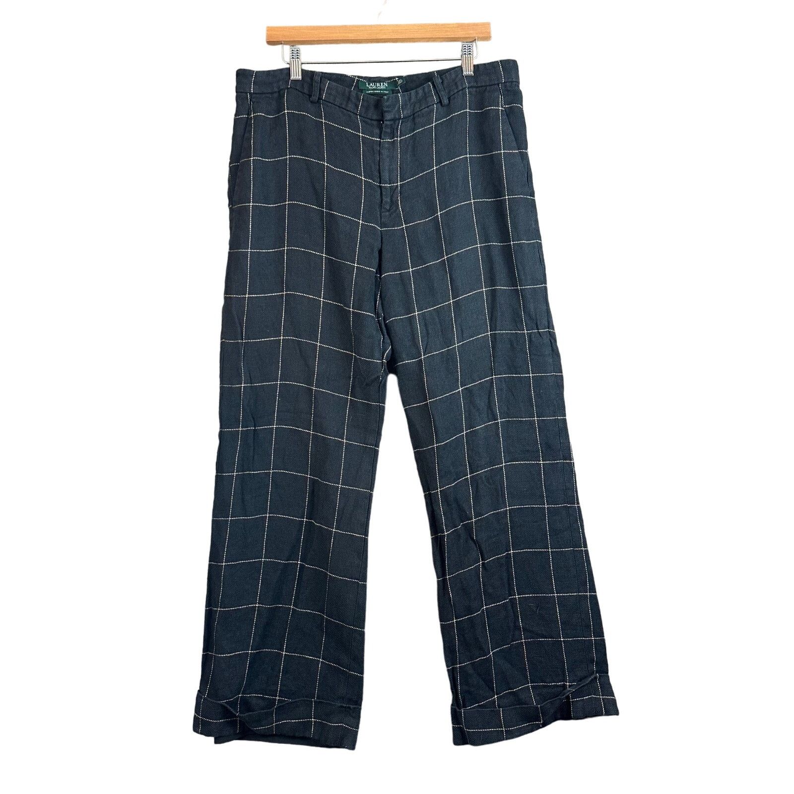 Lauren Ralph Lauren LRL Ralph Lauren Gray 14 Linen Windowpane Plaid Cuffed Pants Size 36" / US 14 / IT 50 - 2 Thumbnail