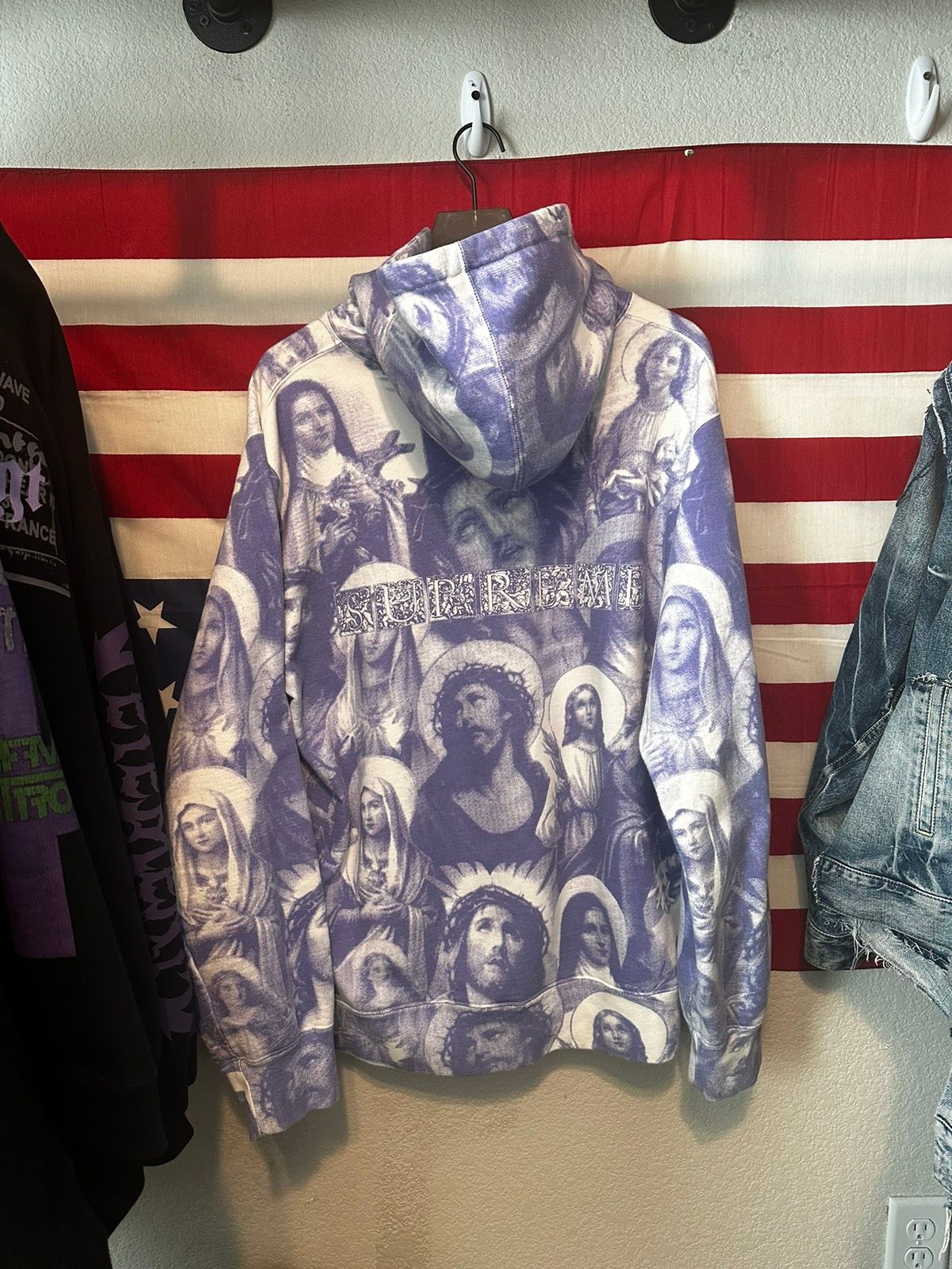 Pre-owned Supreme Jesus And Mary Hoodie Fw 2018 Xl In Blue