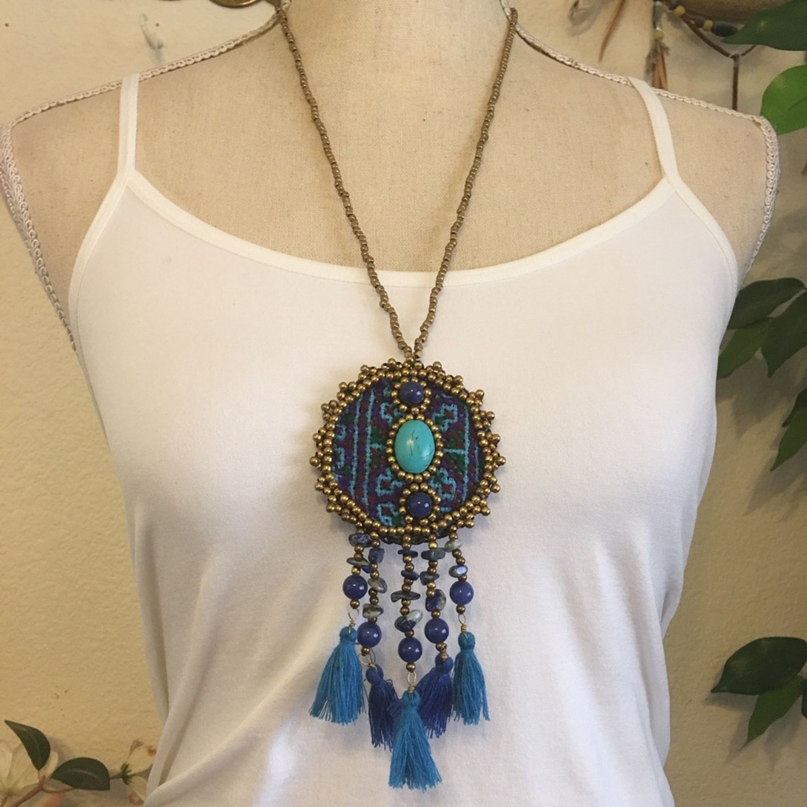 Jewelry Handcrafted beaded medallion tassel necklace Size ONE SIZE - 1 Thumbnail