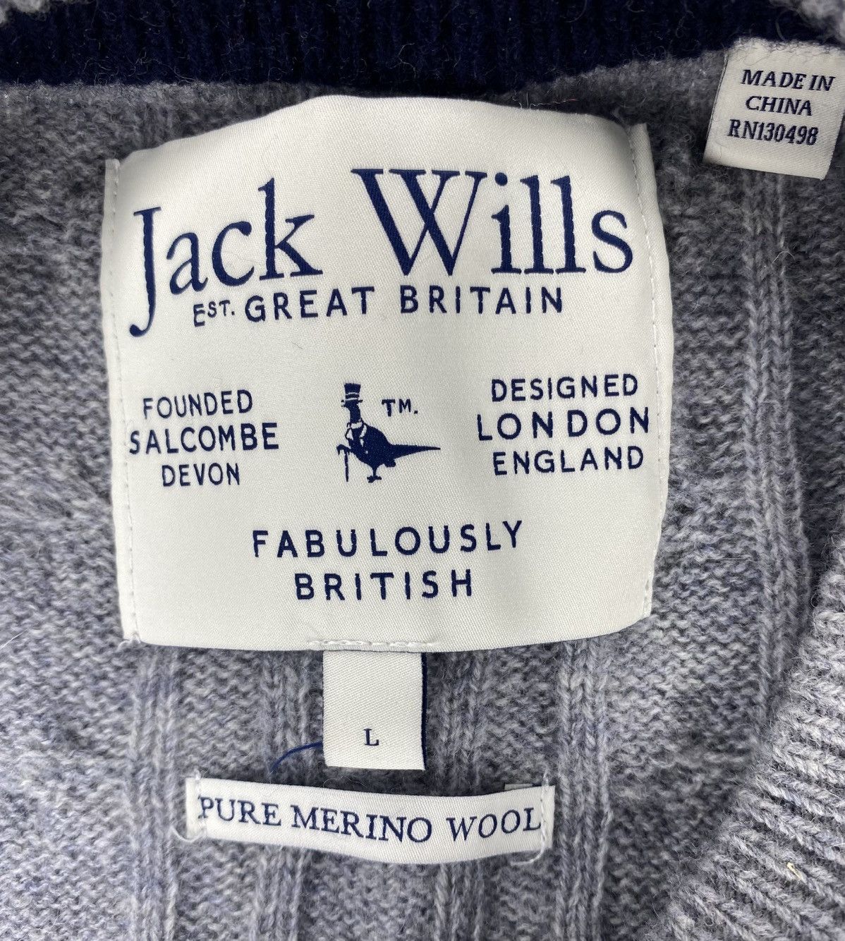 Jack Wills JACK WILLS Grey Round Neck 100% Merino Wool Cable Knit Logo Size US L / EU 52-54 / 3 - 3 Thumbnail