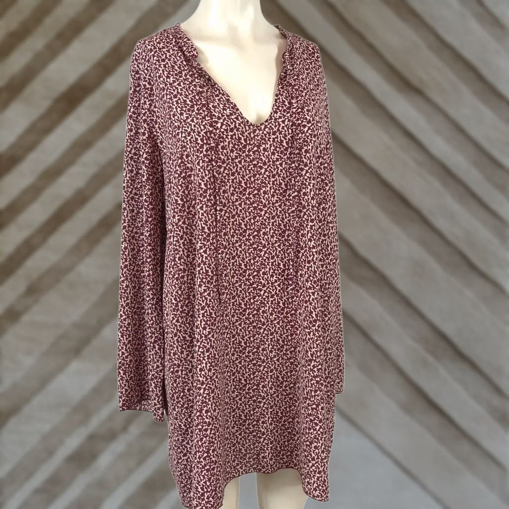 Vintage LA FEE MARABOUTE'E WOMENS 40 BURGUNDY LONG SLEEVE V NECK POLYESTER TUNIC TOP Size S / US 4 / IT 40 - 1 Thumbnail