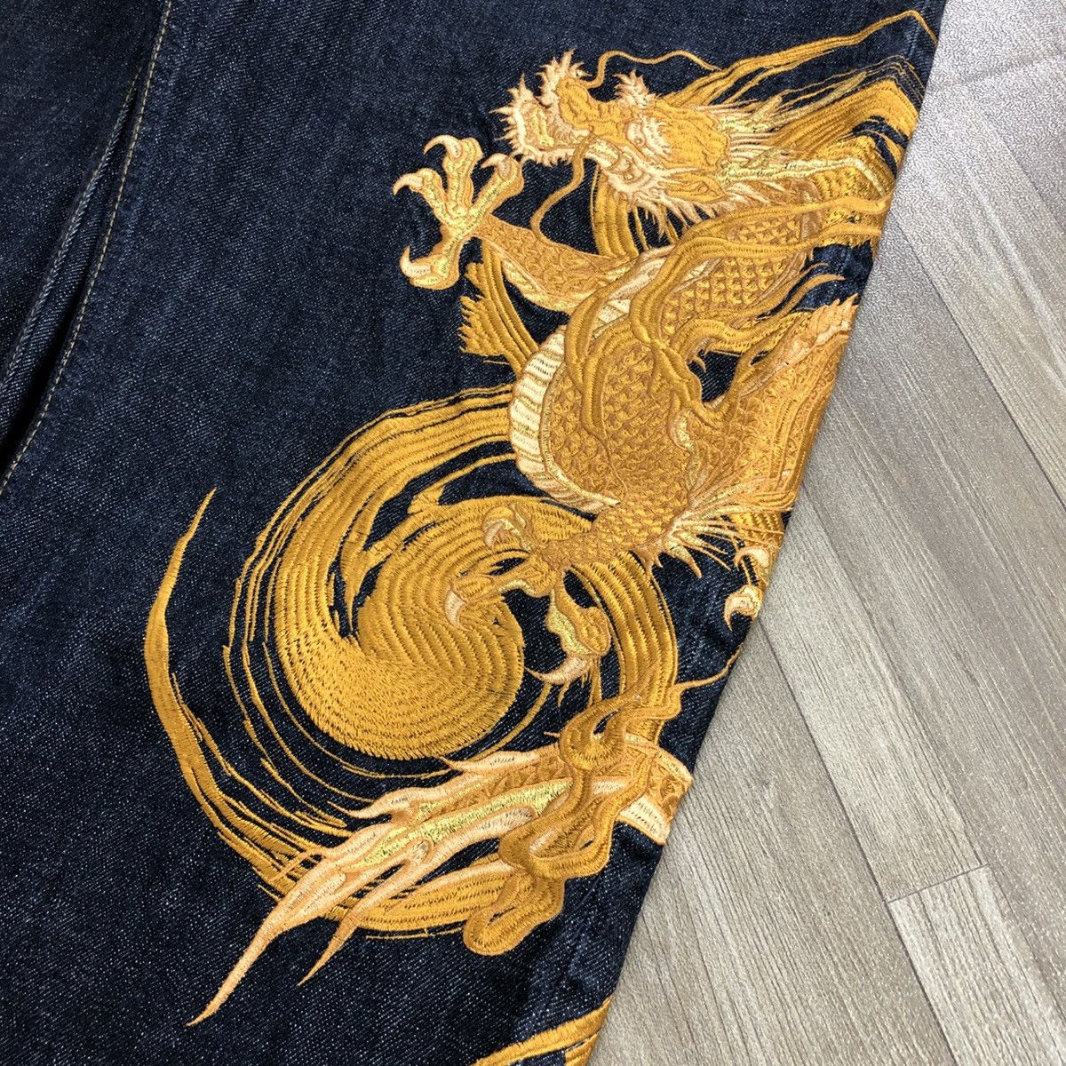 Ed Hardy SOLD📦 70/100 Karakuri Tamashii Dragon Gold Embroidered Jeans Size US 36 / EU 52 - 4 Thumbnail