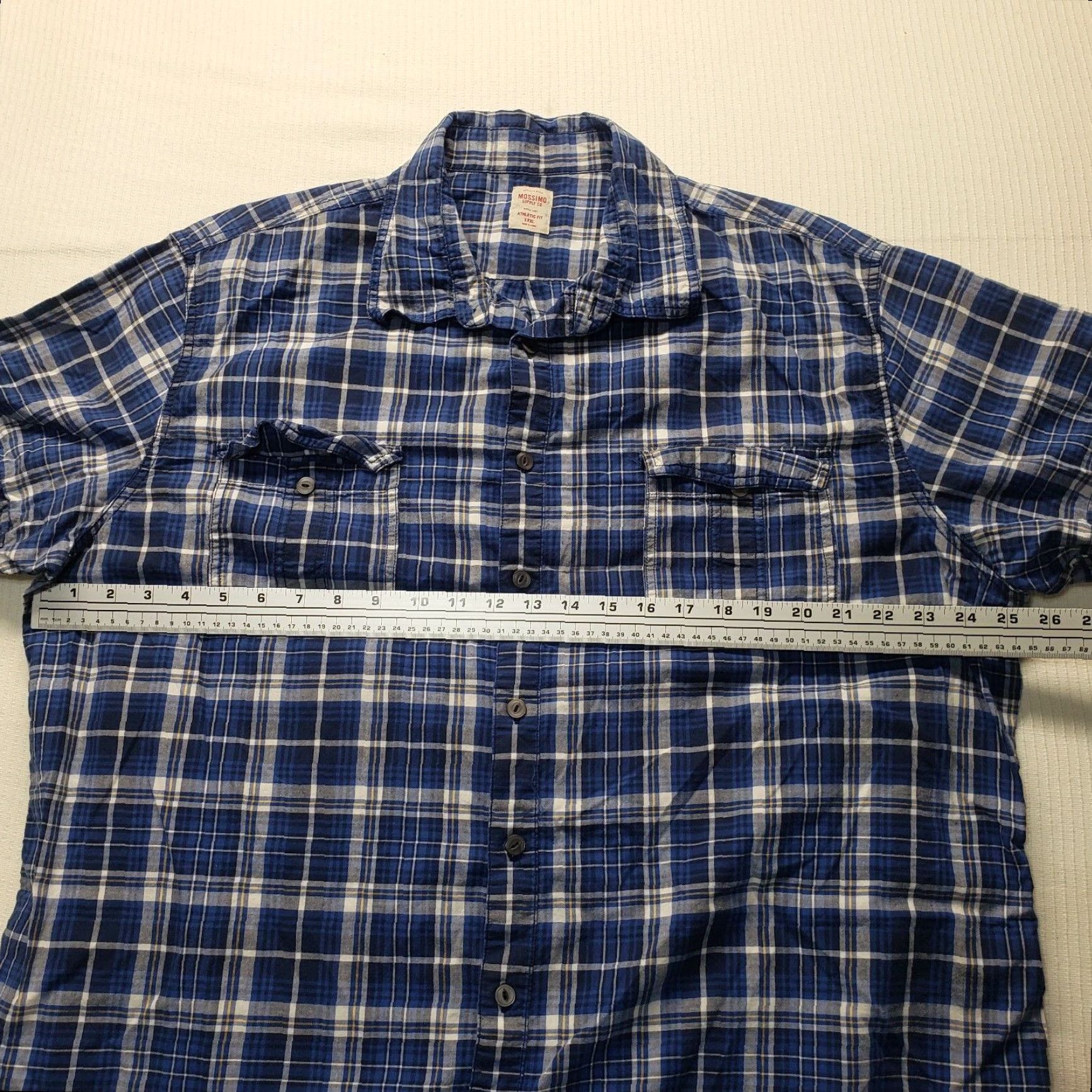 Mossimo Mossimo Shirt Button-Up Plaid Blue Short Sleeve Pockets 2XL Men's Size 2XL Adult Casual Modern Vintage No N/A Size US XXL / EU 58 / 5 - 4 Thumbnail