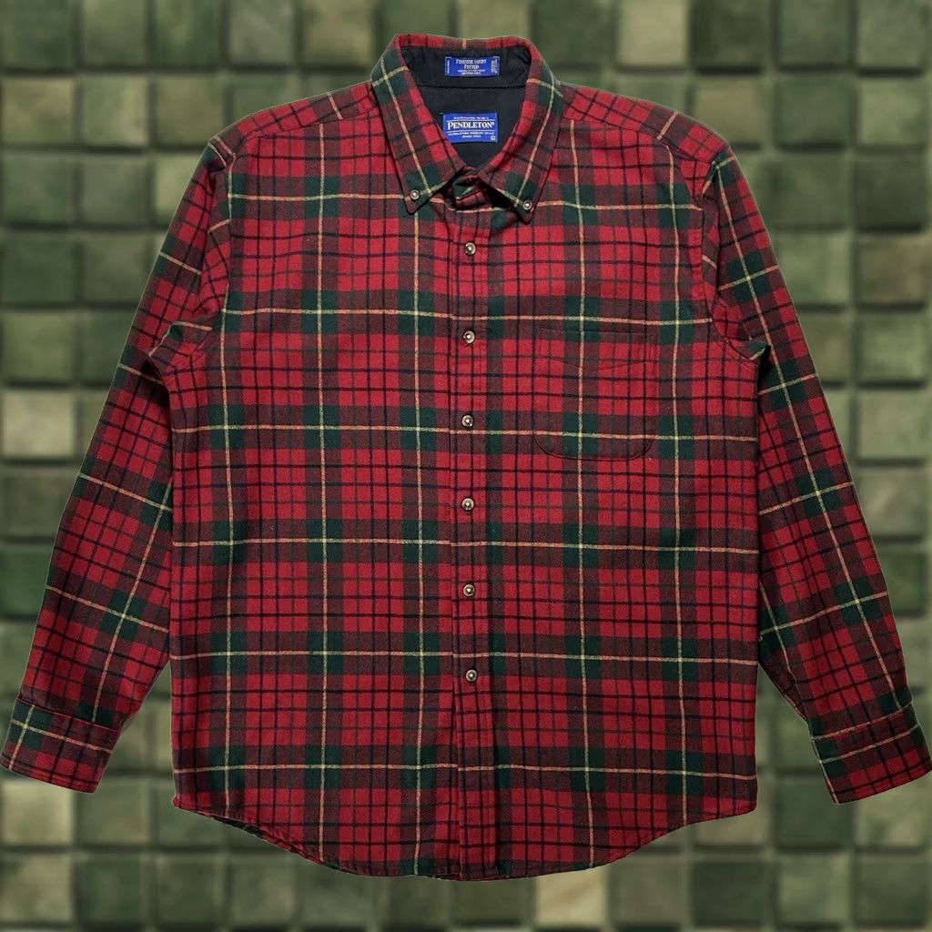 Pendleton VINTAGE Pendleton Plaid Fireside Shirt Button Down Flannel Large Red Green Wool Mens Size US L / EU 52-54 / 3 - 1 Thumbnail