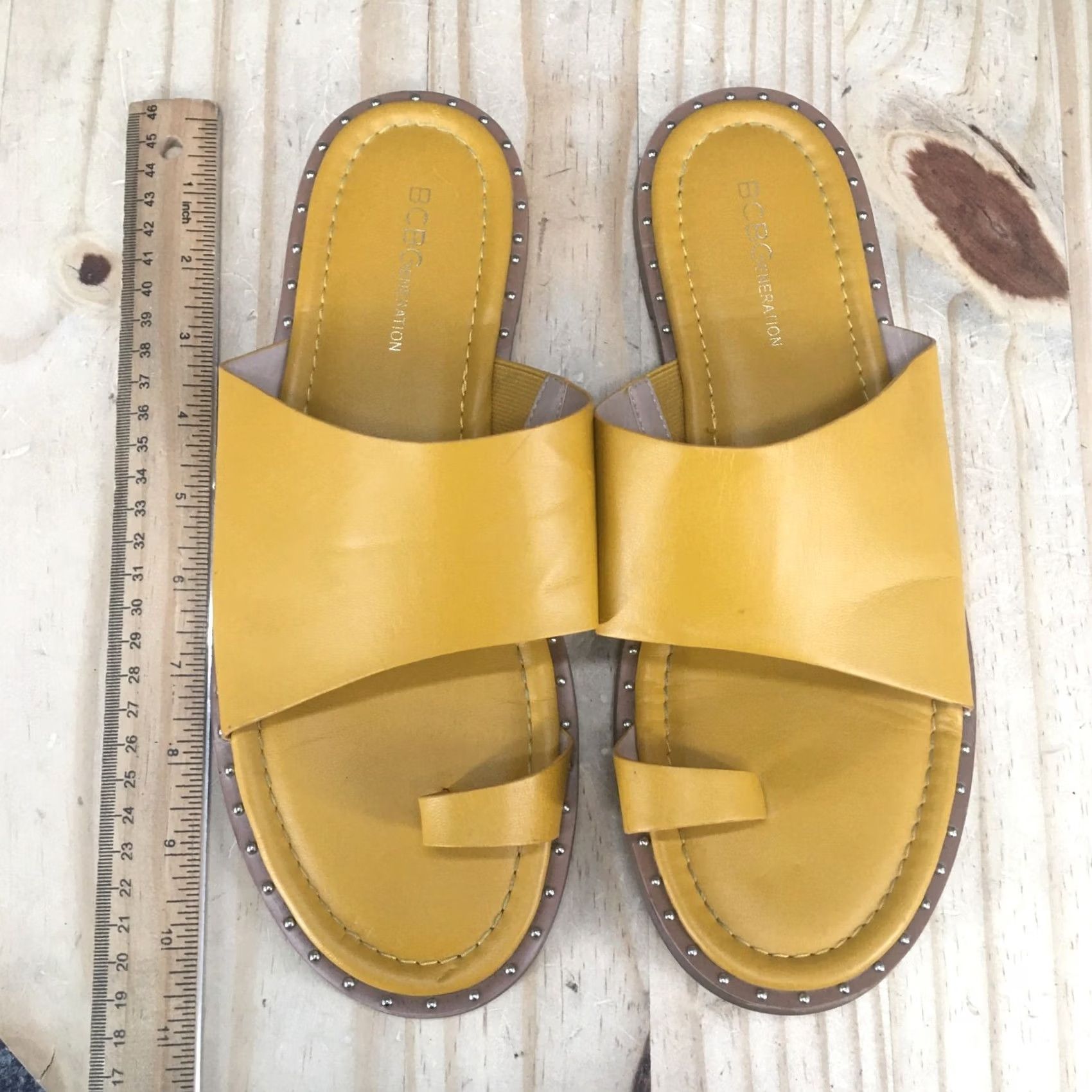 BCBGeneration BCBGeneration Sandals Womens 10M Zinda Slip On Slides Yellow Faux Leather Casual Size US 10 / IT 40 - 5 Thumbnail