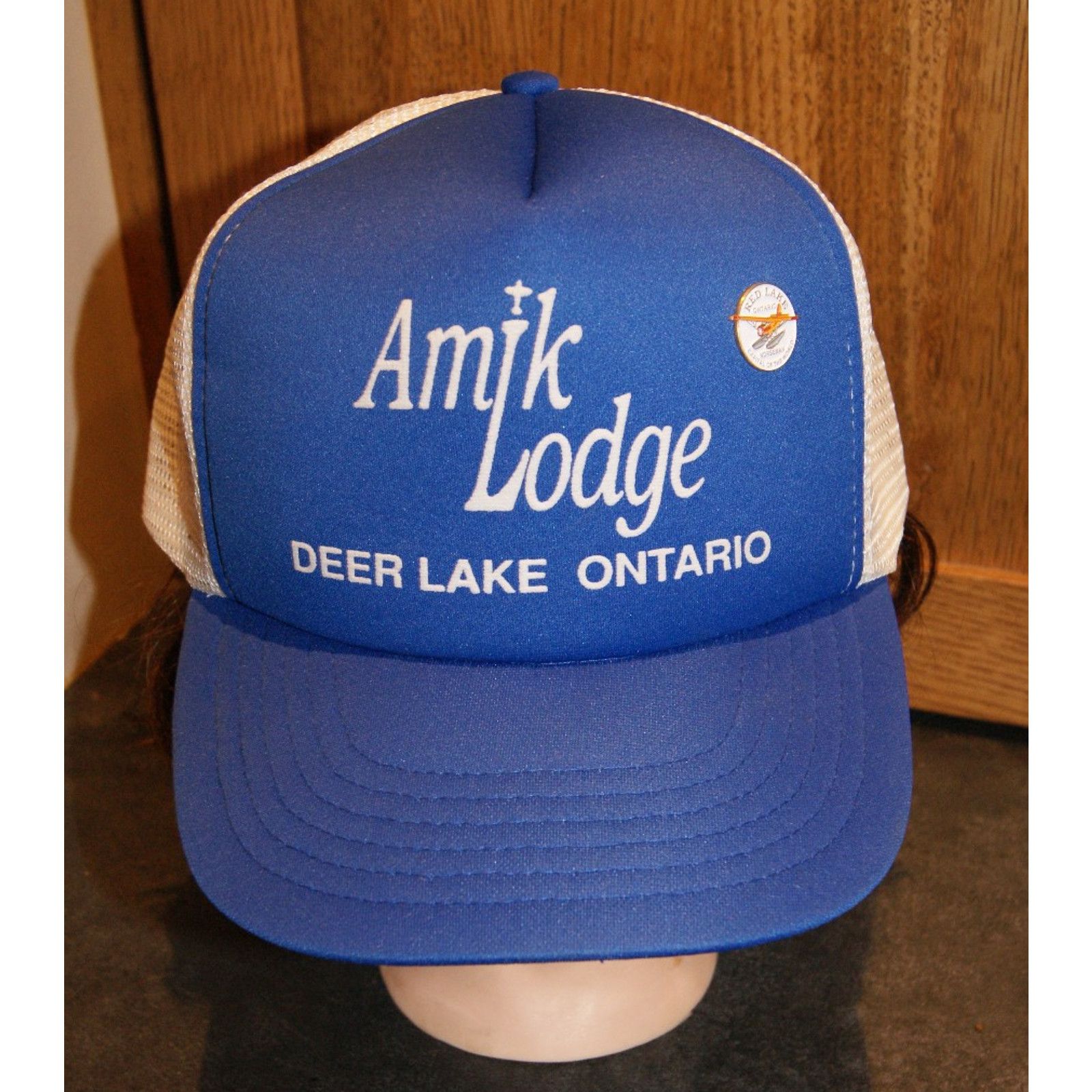 Vintage VTG Amik Lodge Deer Lake Ontario Canada Blue Trucker Hat Cap Size ONE SIZE - 1 Thumbnail
