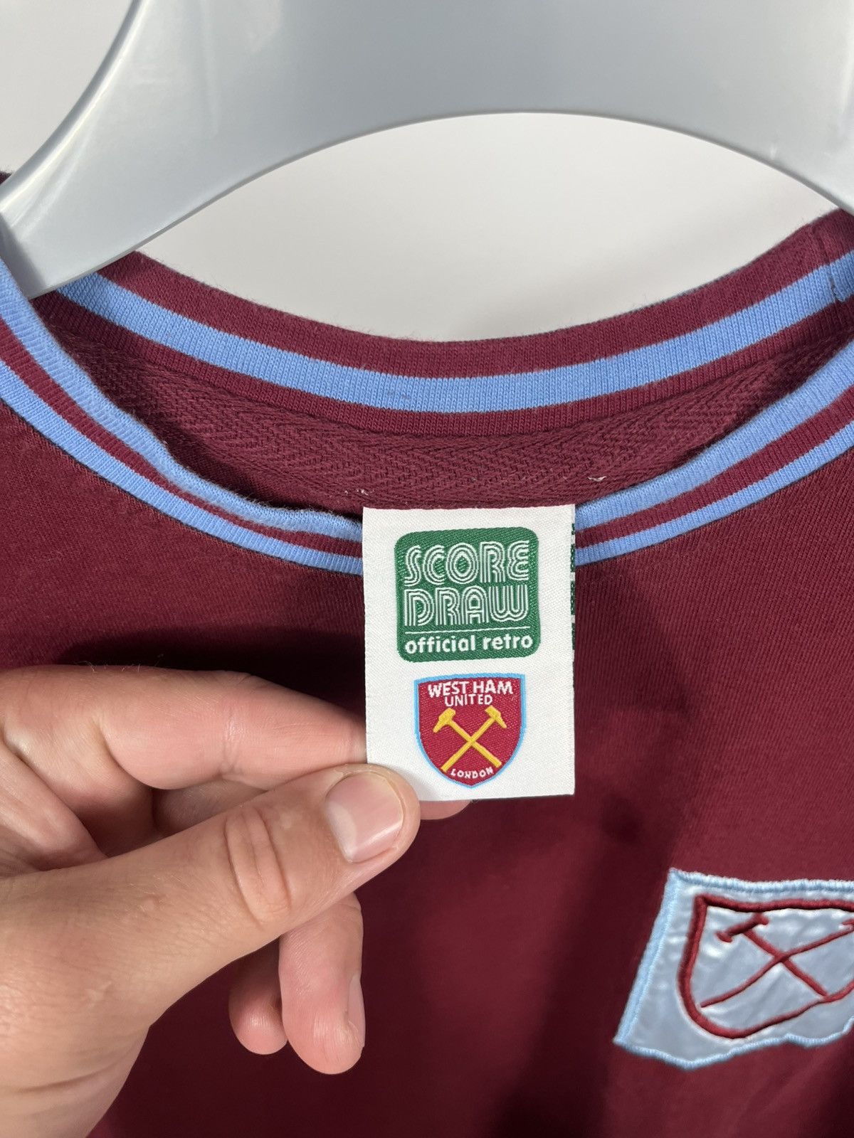 Vintage West Ham Retro Shirt #6 Score Draw Claret Blue M Size US M / EU 48-50 / 2 - 4 Thumbnail
