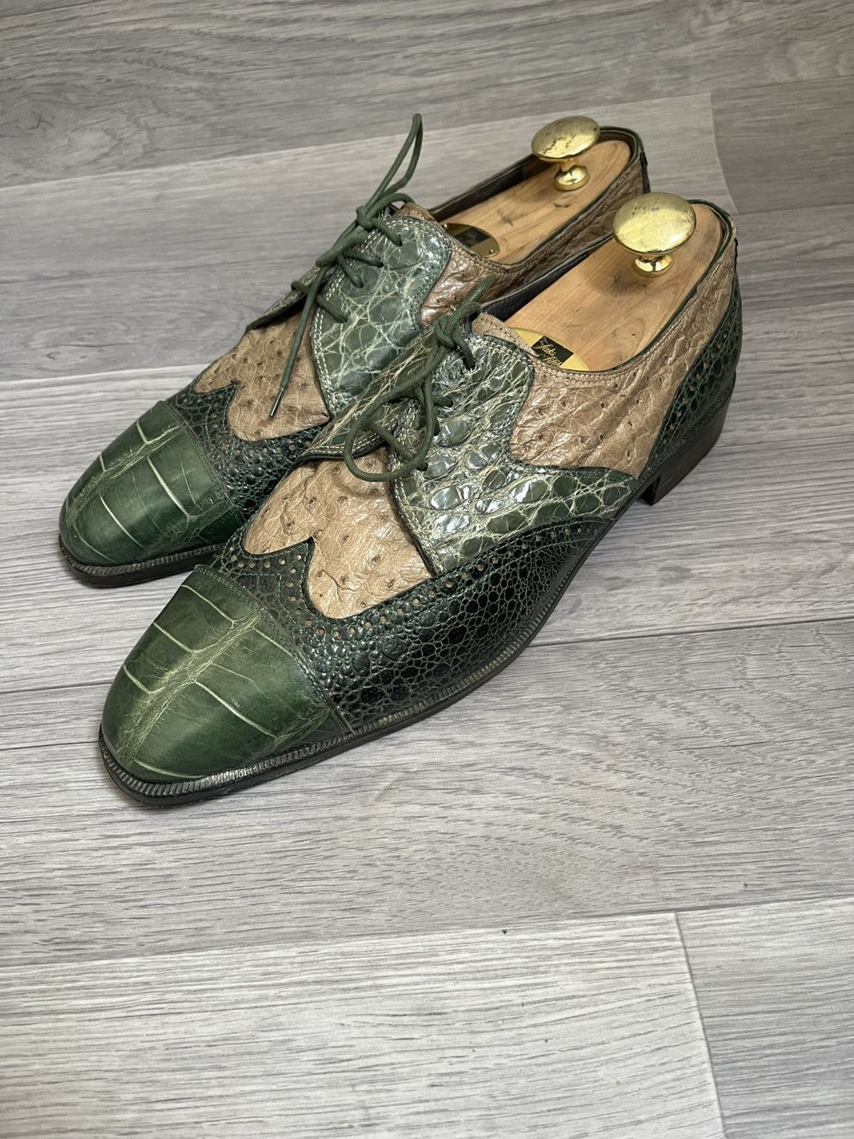 🐊Mauri long wing genuine alligator  croc oxford shoes sz11