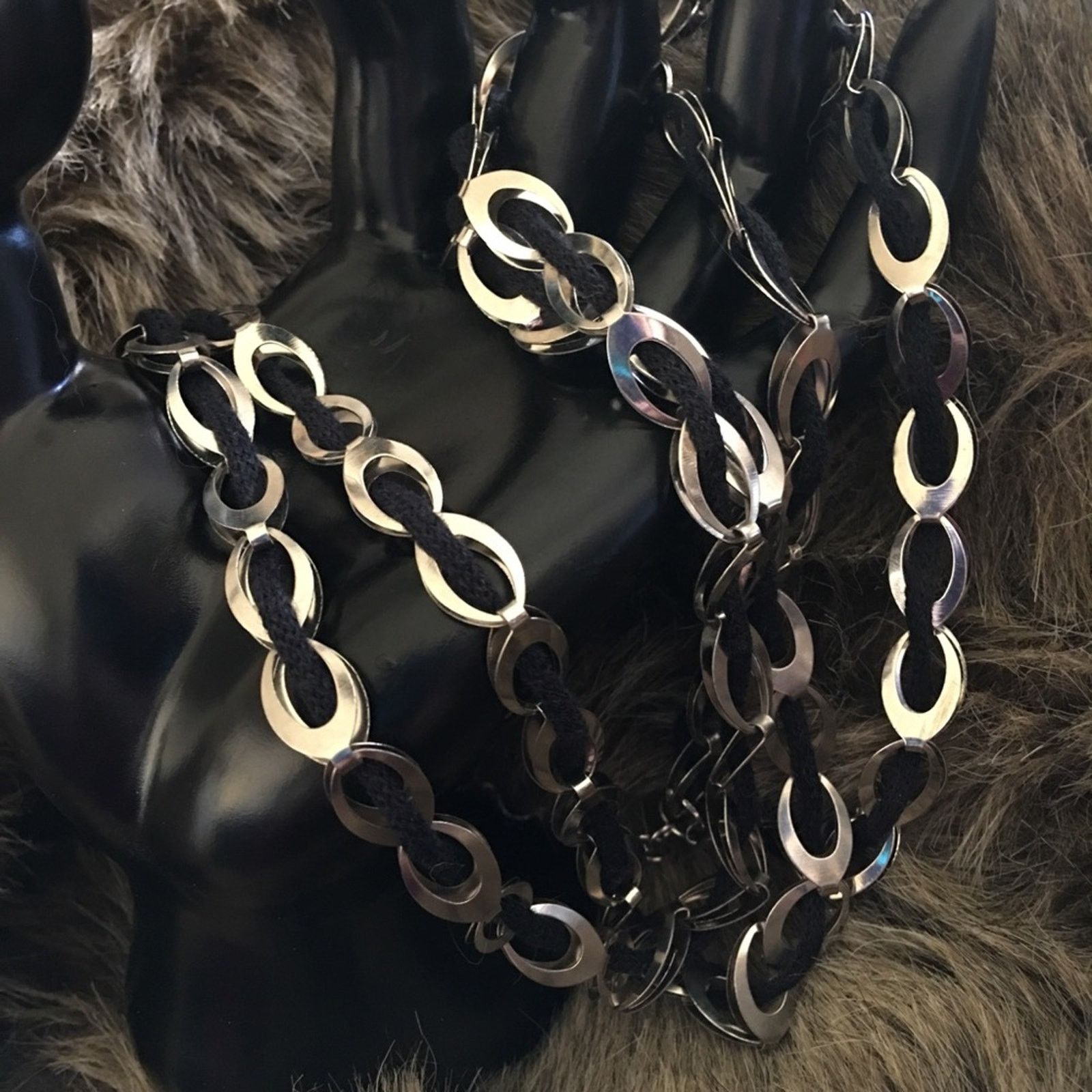 Jewelry Soft black ribbon woven silver link necklace Size ONE SIZE - 6 Thumbnail