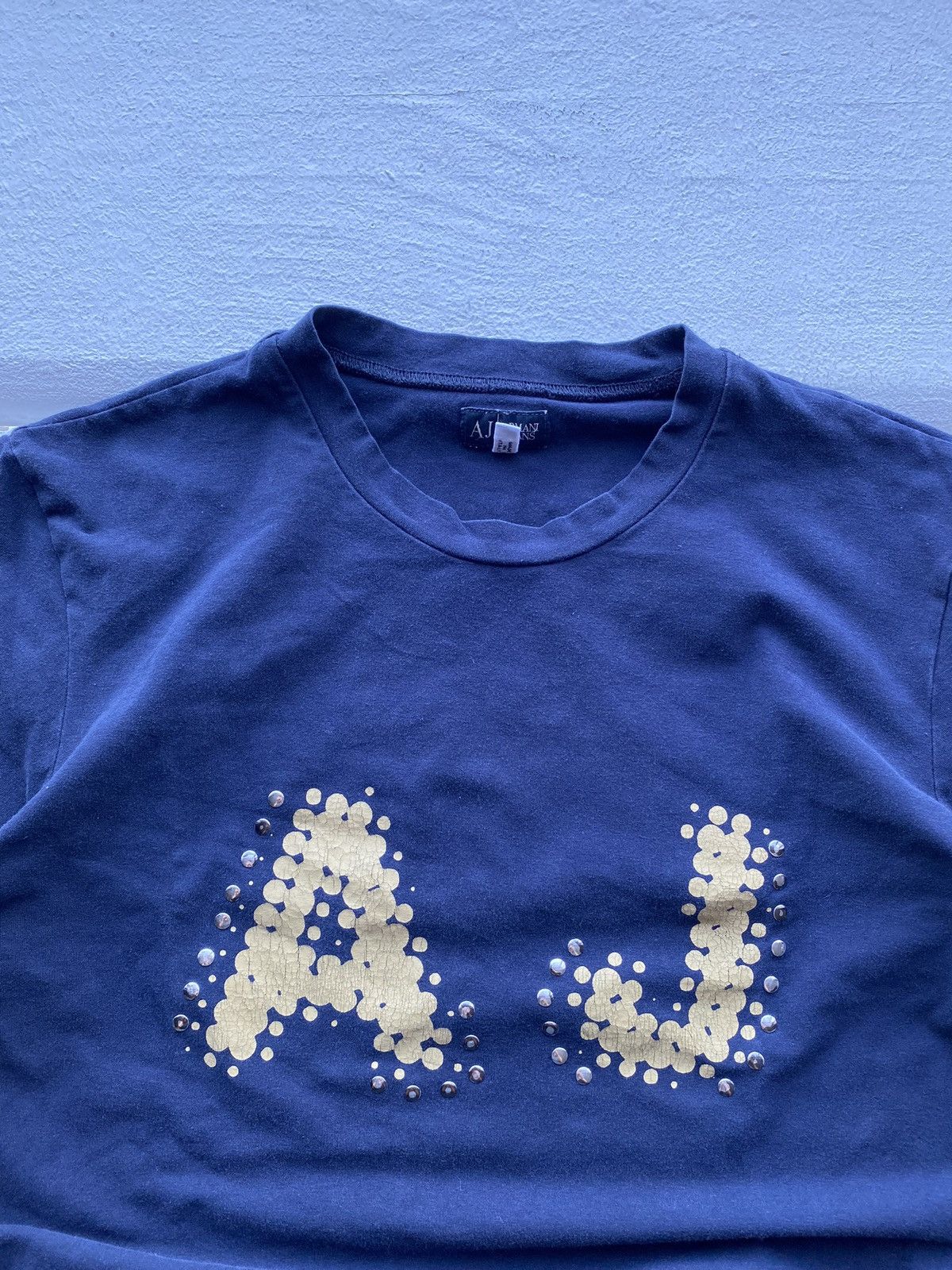 VNTG Armani Jeans Giorgio Blue Womens Long Sleeve Tee Logo