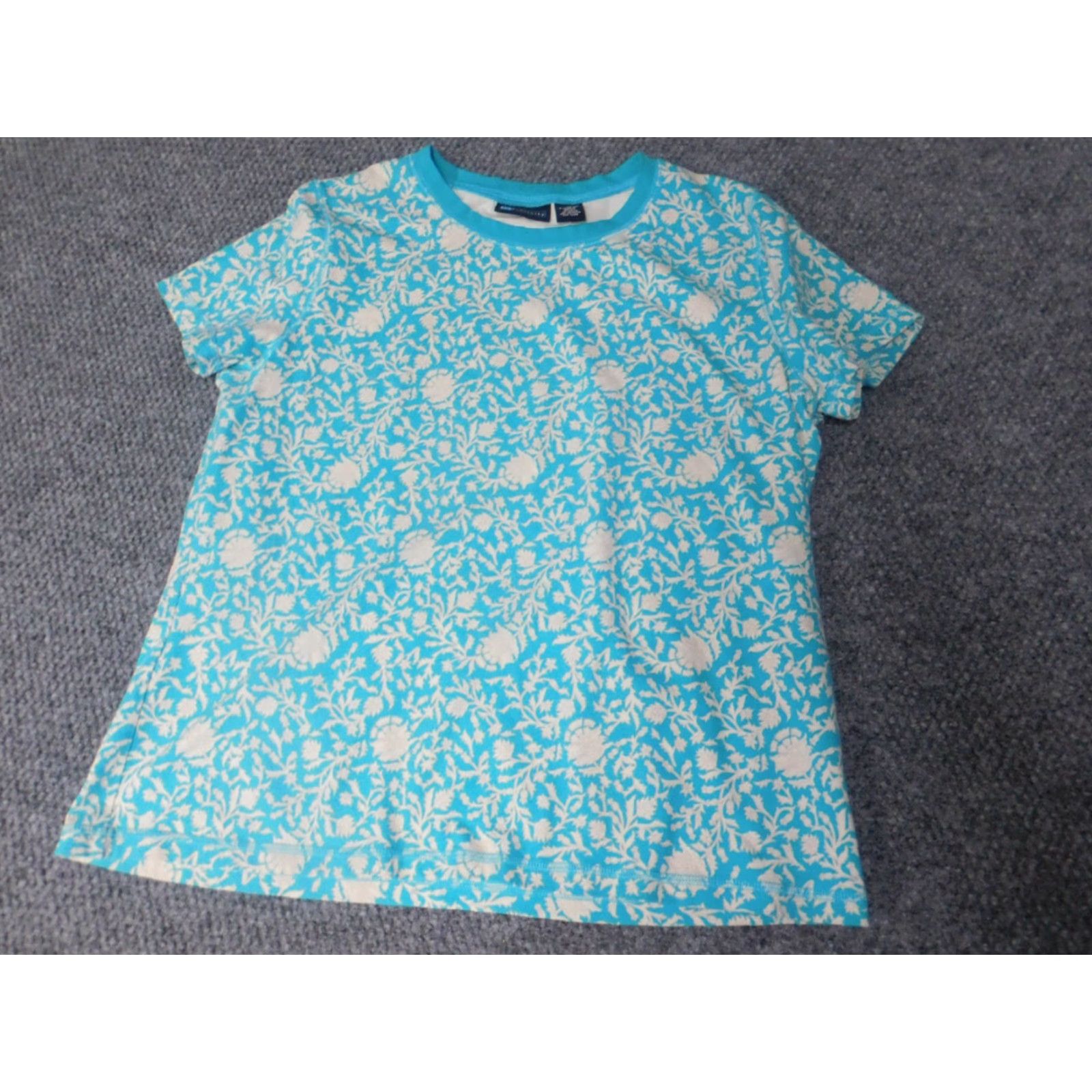 Vintage Relativity Womens Shirt XL Blue Floral Knit Cotton Short Sleeve Raglan Crew Neck Pullover Basic Modern Casual Summer Winter Size XL / US 12-14 / IT 48-50 - 2 Thumbnail